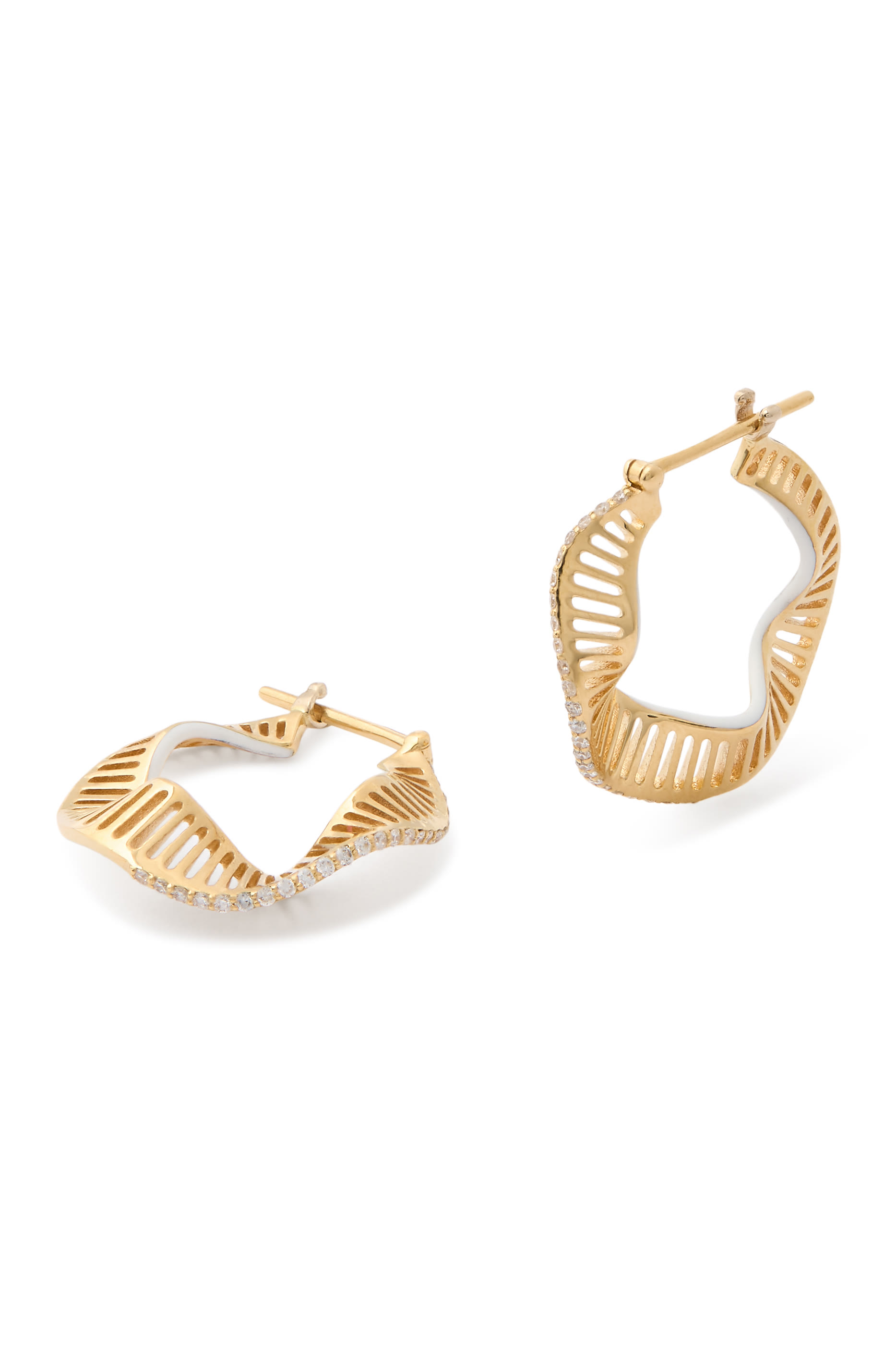Waves Hoops Earrings, 18K Yellow Gold, Enamel & Diamonds
