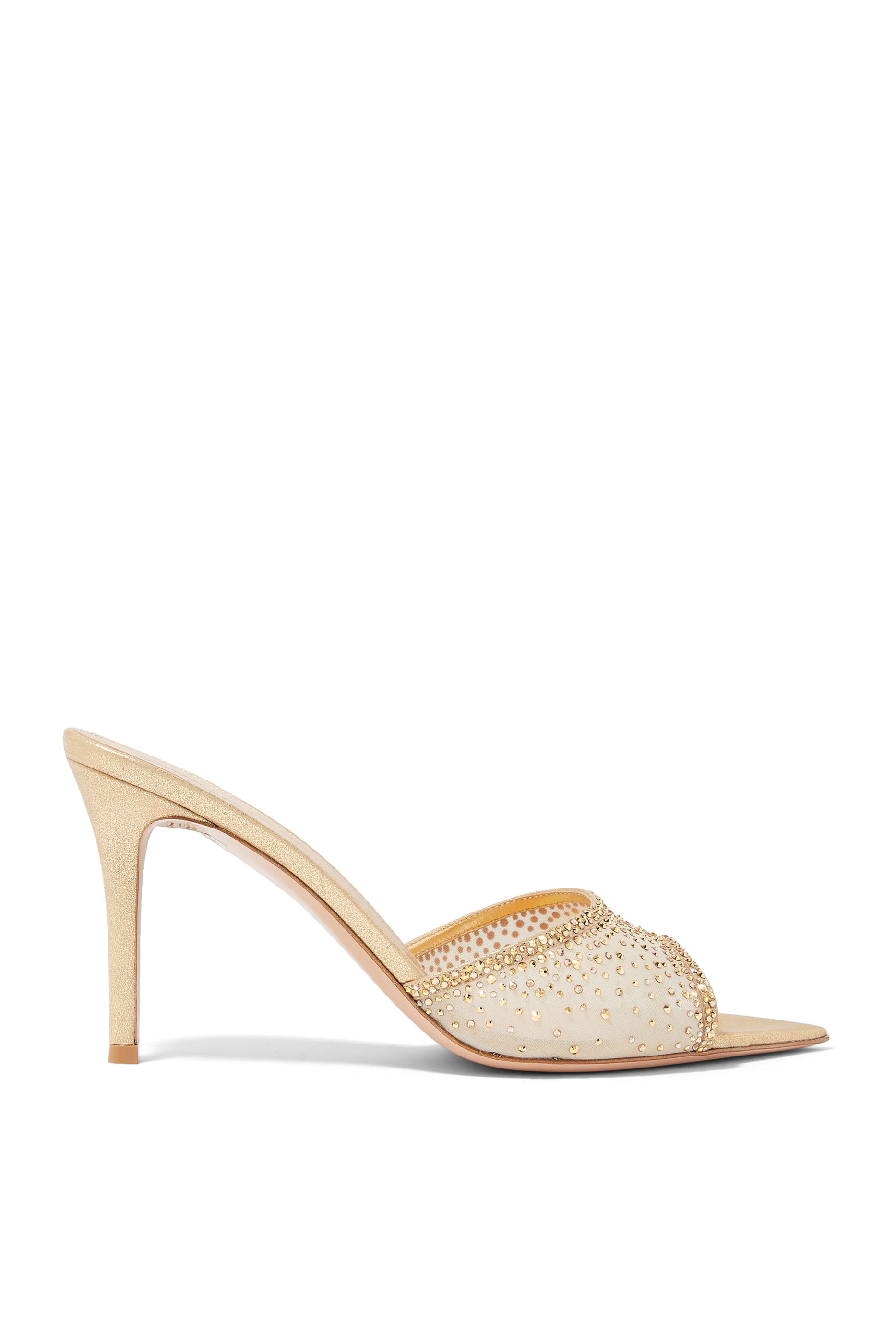 Rania 80 Metallic Leather Embroidered Organza Mules