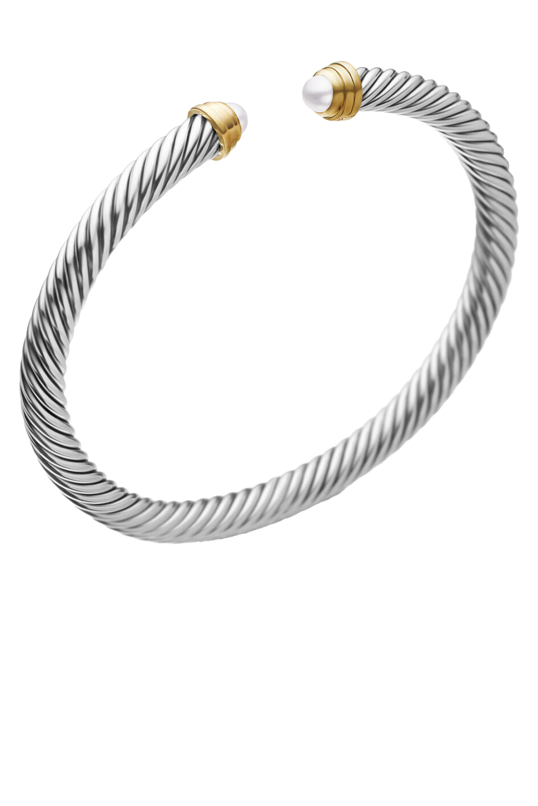 Classic Cable Bracelet, Sterling Silver with 14k Yellow Gold and Pearls
