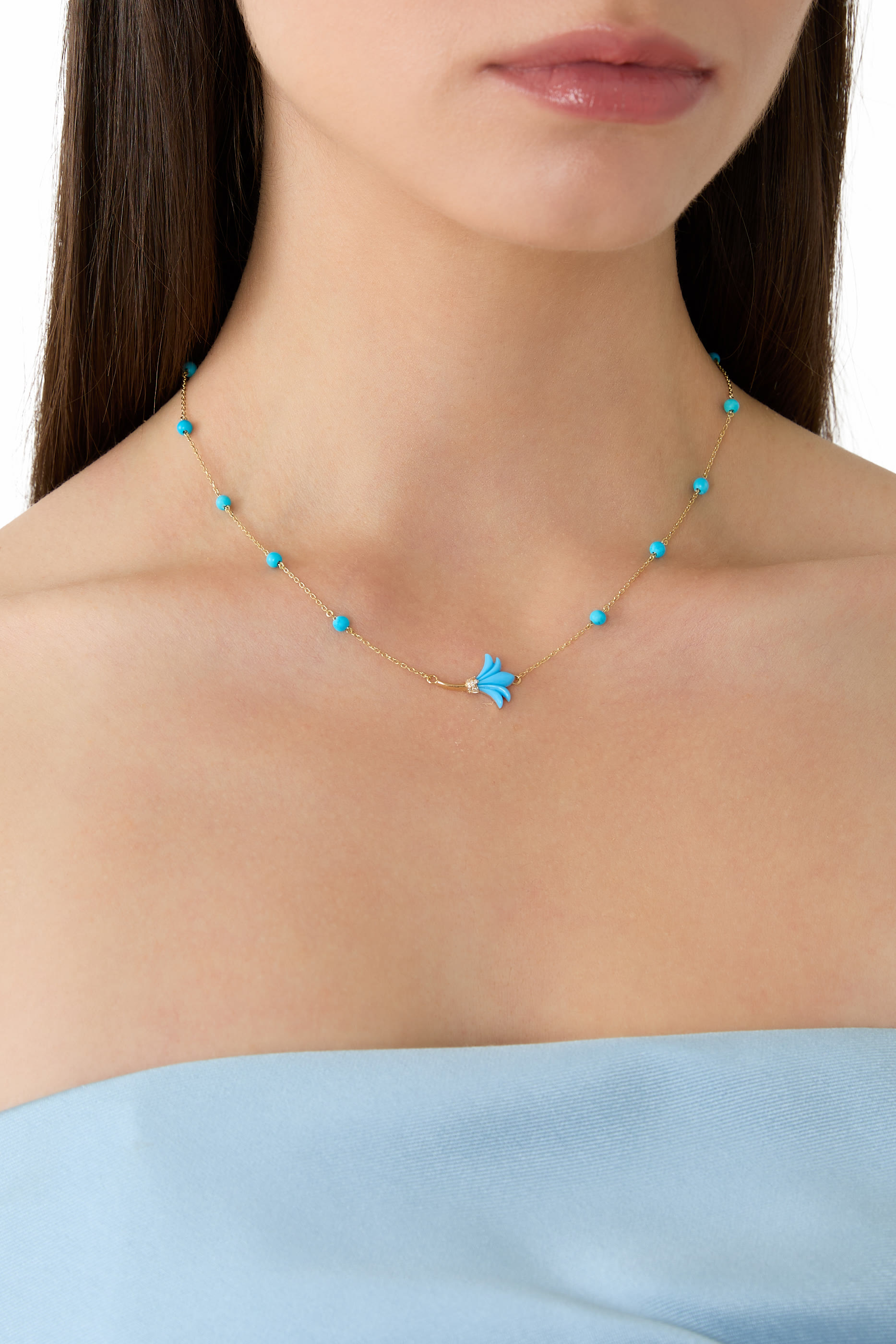 Psychedeliah Necklace, 18k Yellow Gold & Turquoise Beads, Diamonds