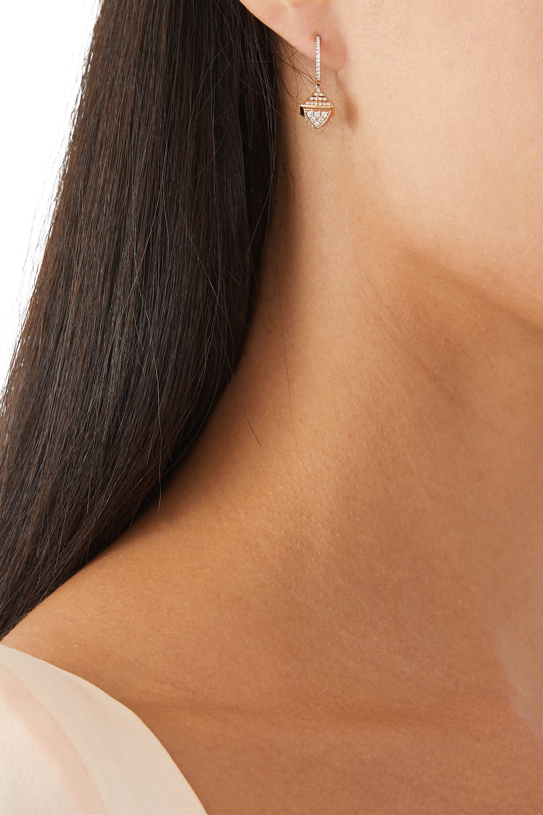 Cleo Mini Rev Earrings, 18k Rose Gold with Full Diamonds