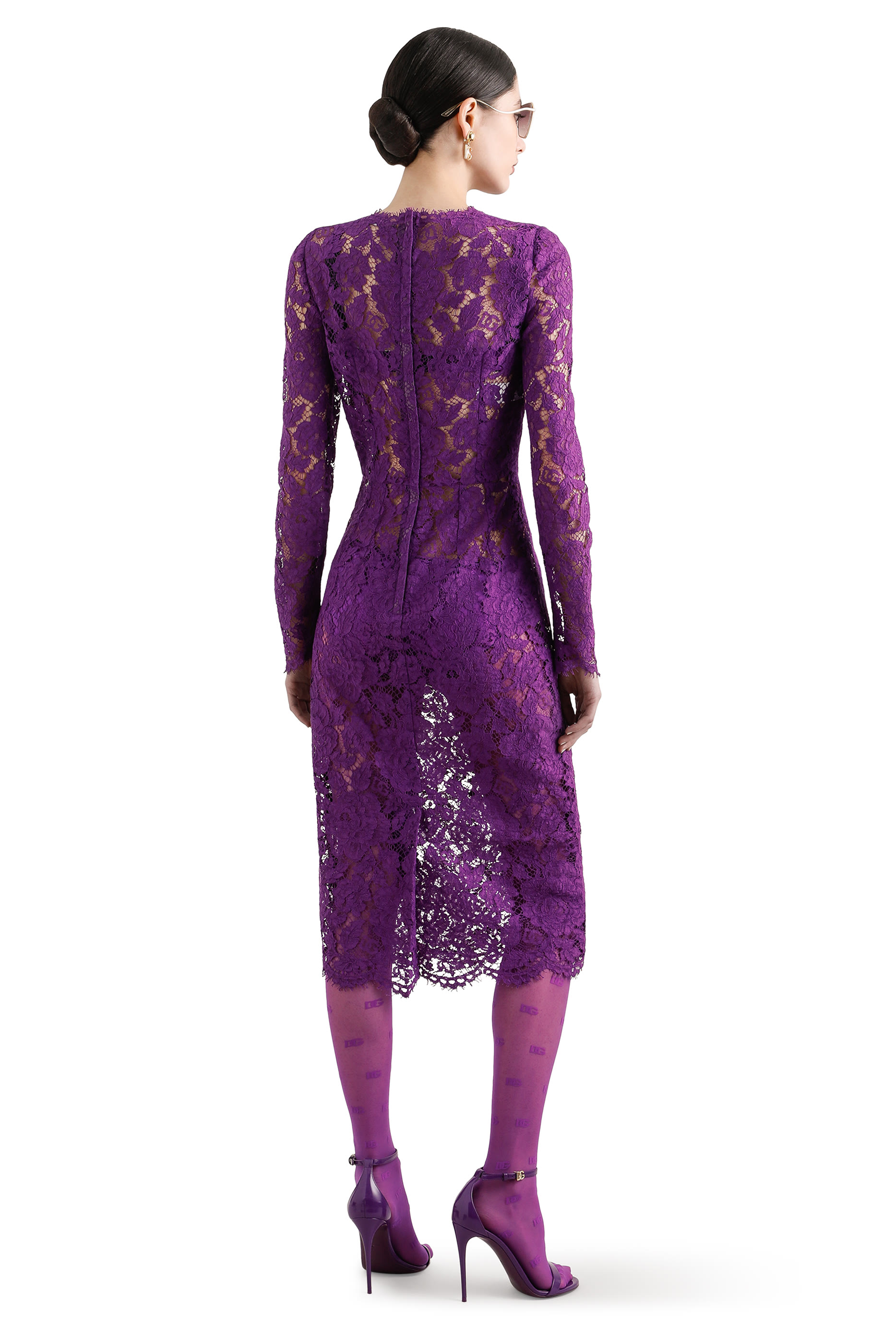 Calf-Length Sheath Dress in Floral Cordonetto Lace