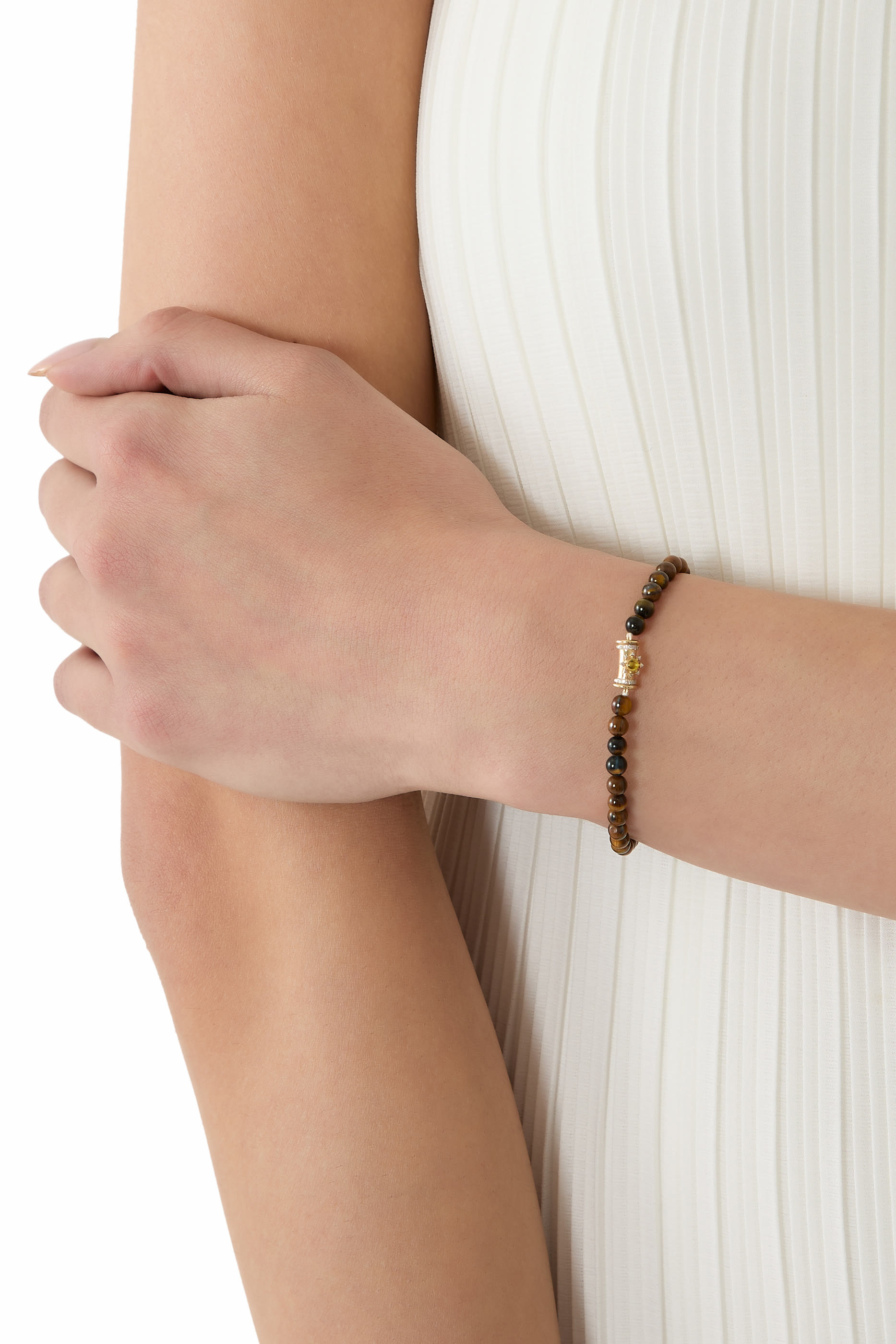 Warrior Star Seed Beaded Tiger&rsquo;s Eye Bracelet, 18K Yellow Gold & Diamonds
