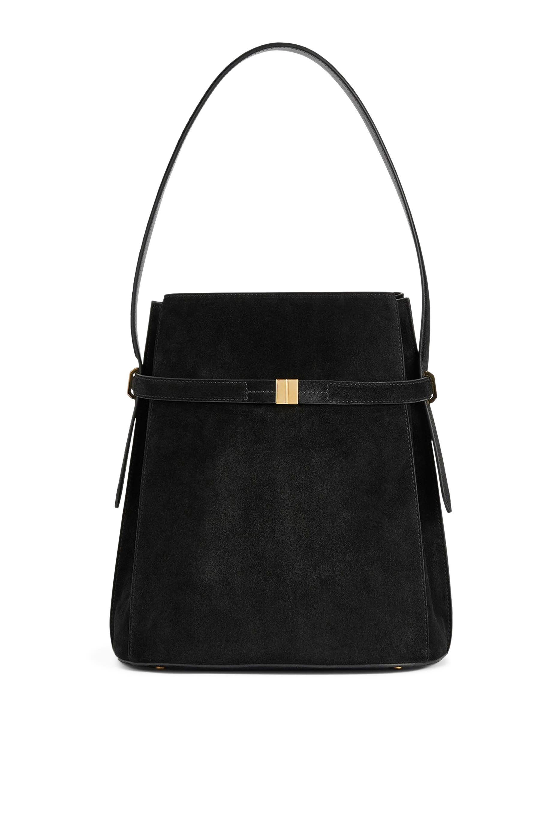 Belted Suede Bucket Bag