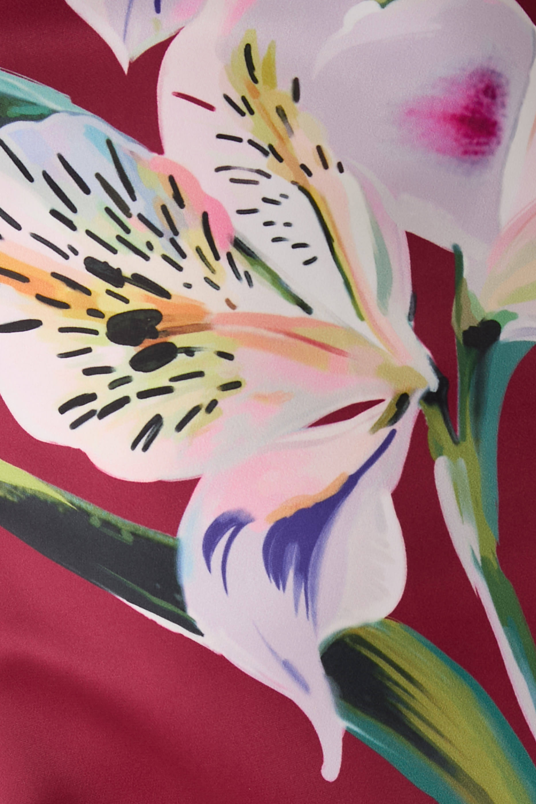 Caroline Short Sleeve Midi Dress - Lily Print in Burgundy