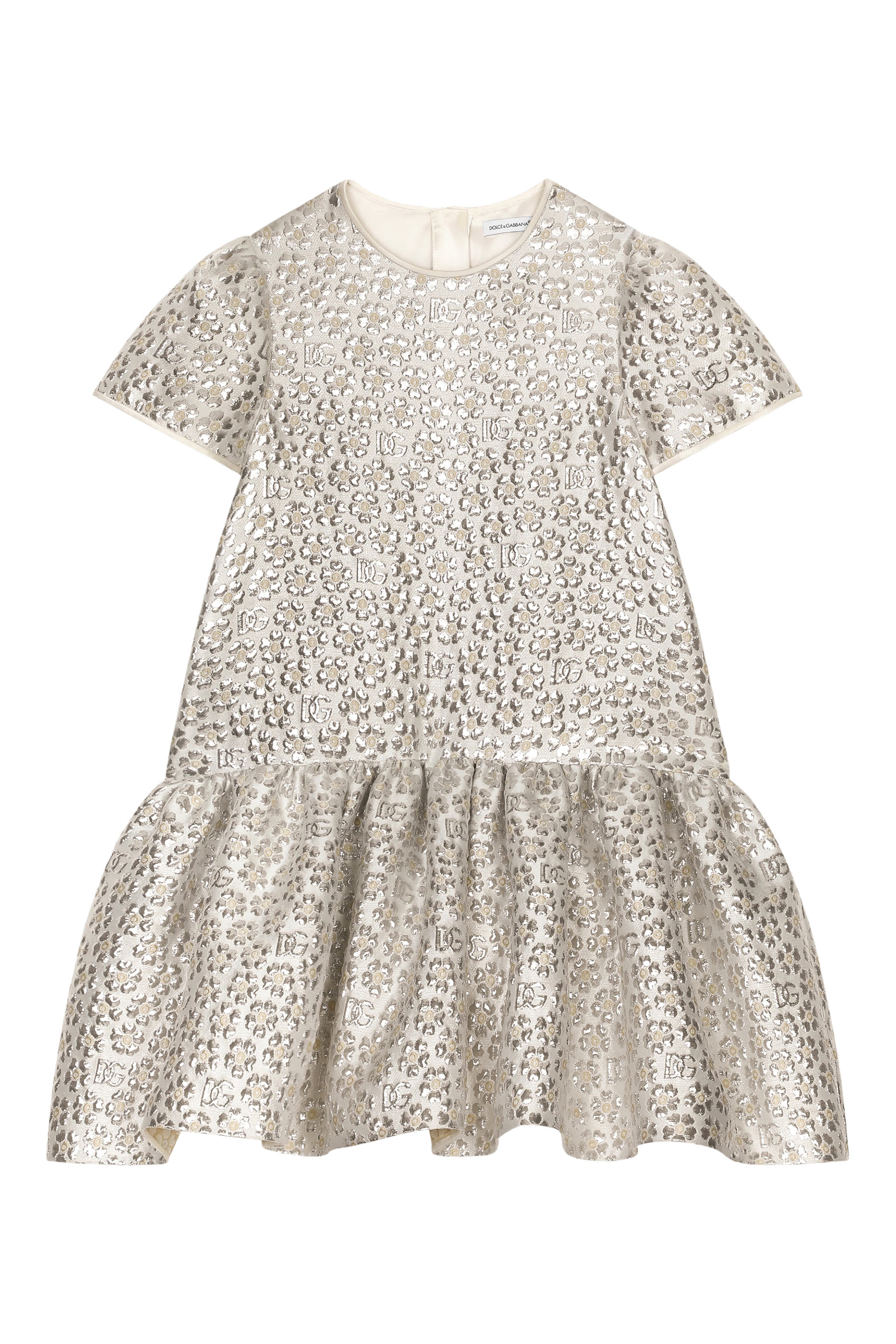 Kids Brocade Jacquard Dress with DG Logo