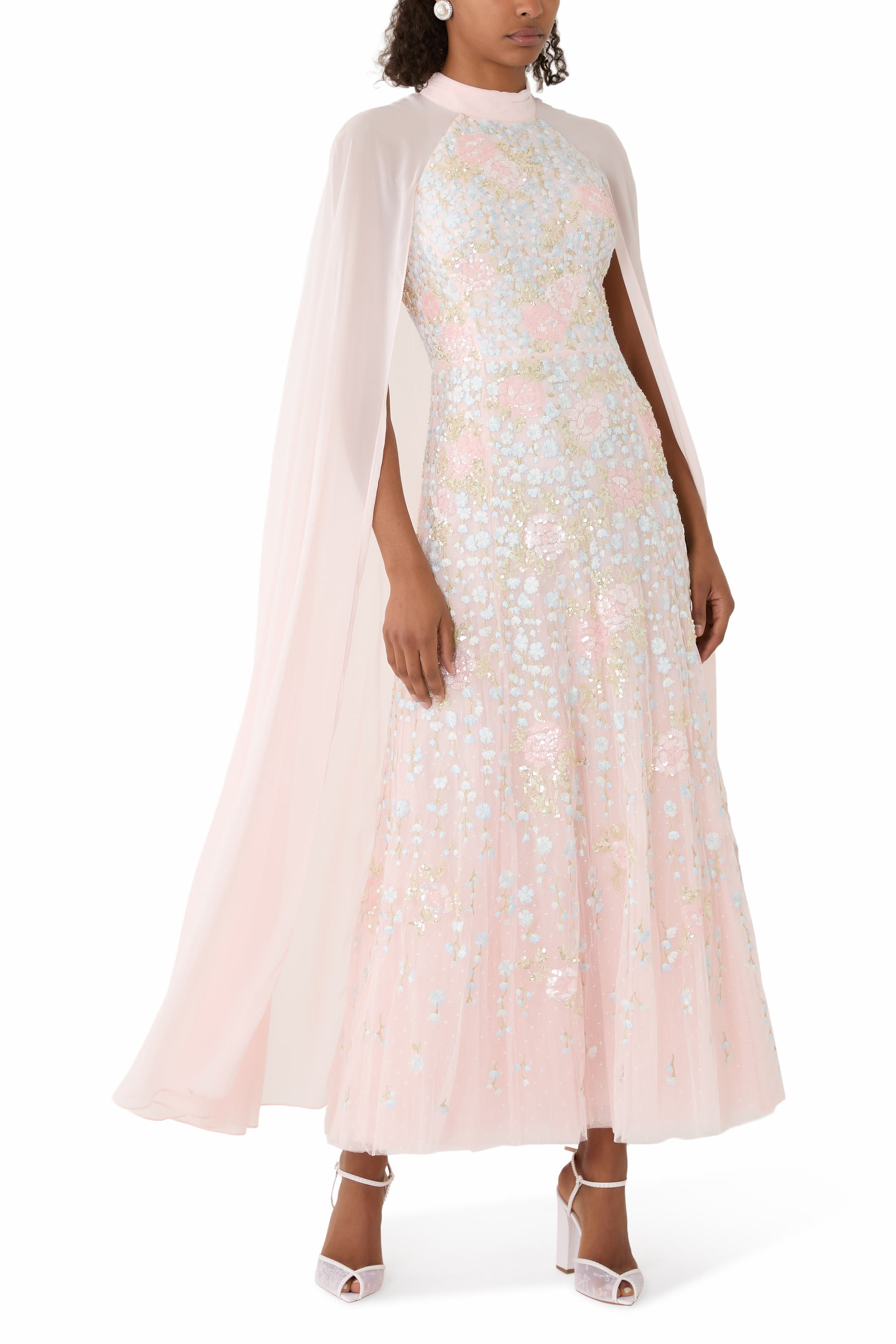 Cressida Floral Cape Ankle Gown