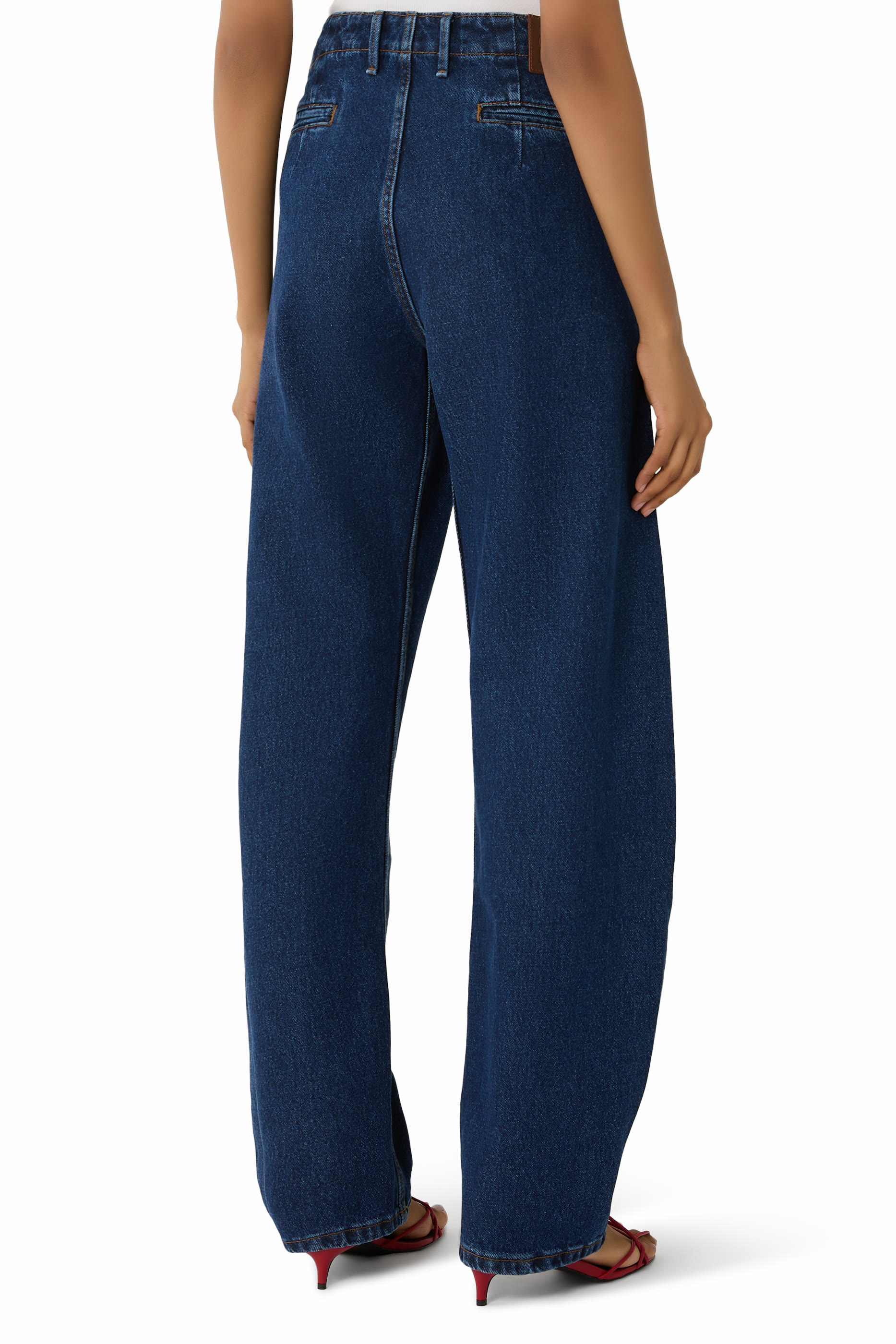 Wide-Leg Faded Denim Pants