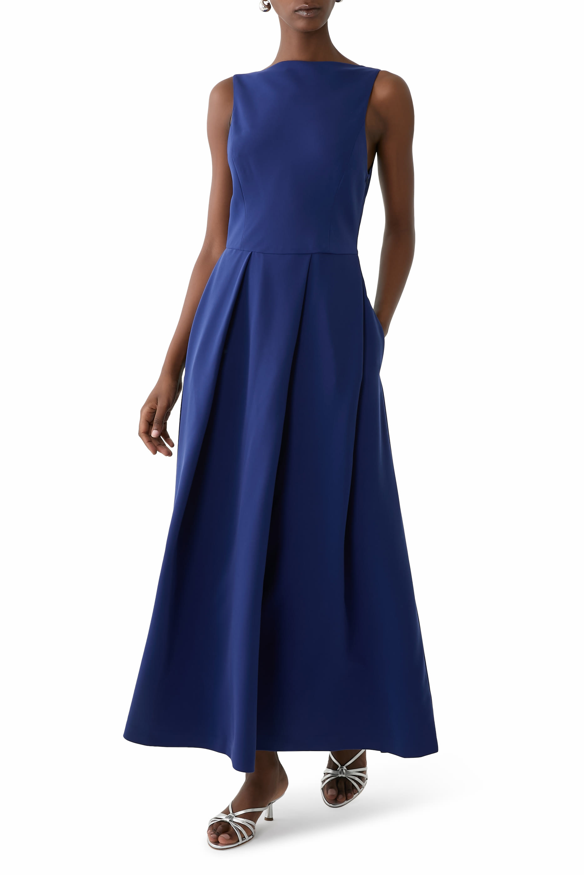  Sleeveless Dress with Pleats in Techno Cady