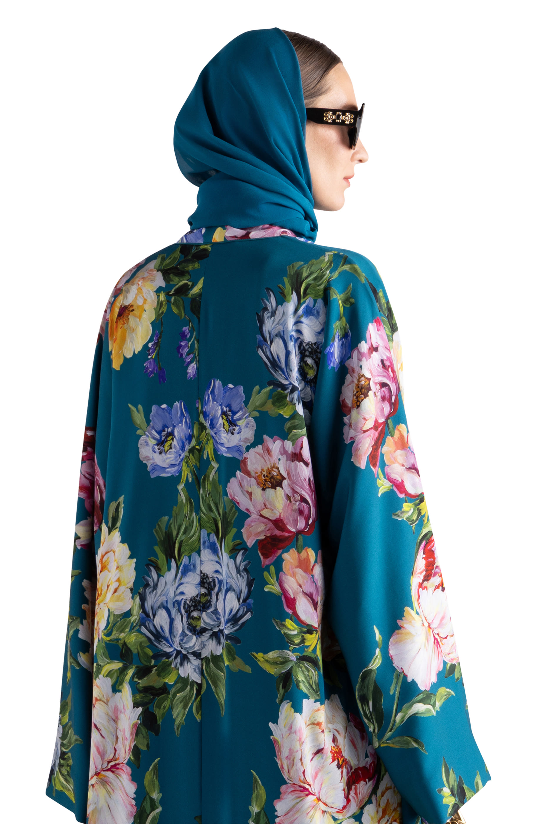 Peony-Print Charmeuse Kaftan
