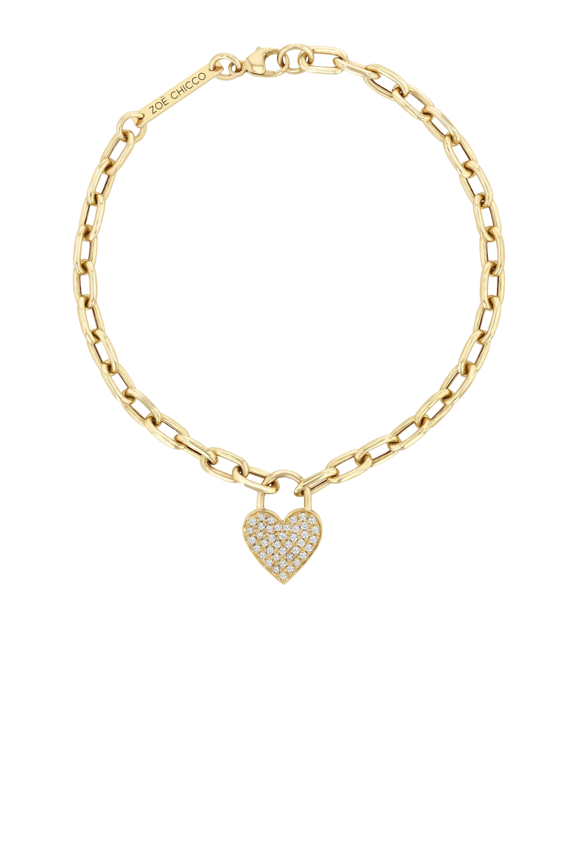 Heart Padlock Bracelet, 14K Yellow Gold & Diamonds