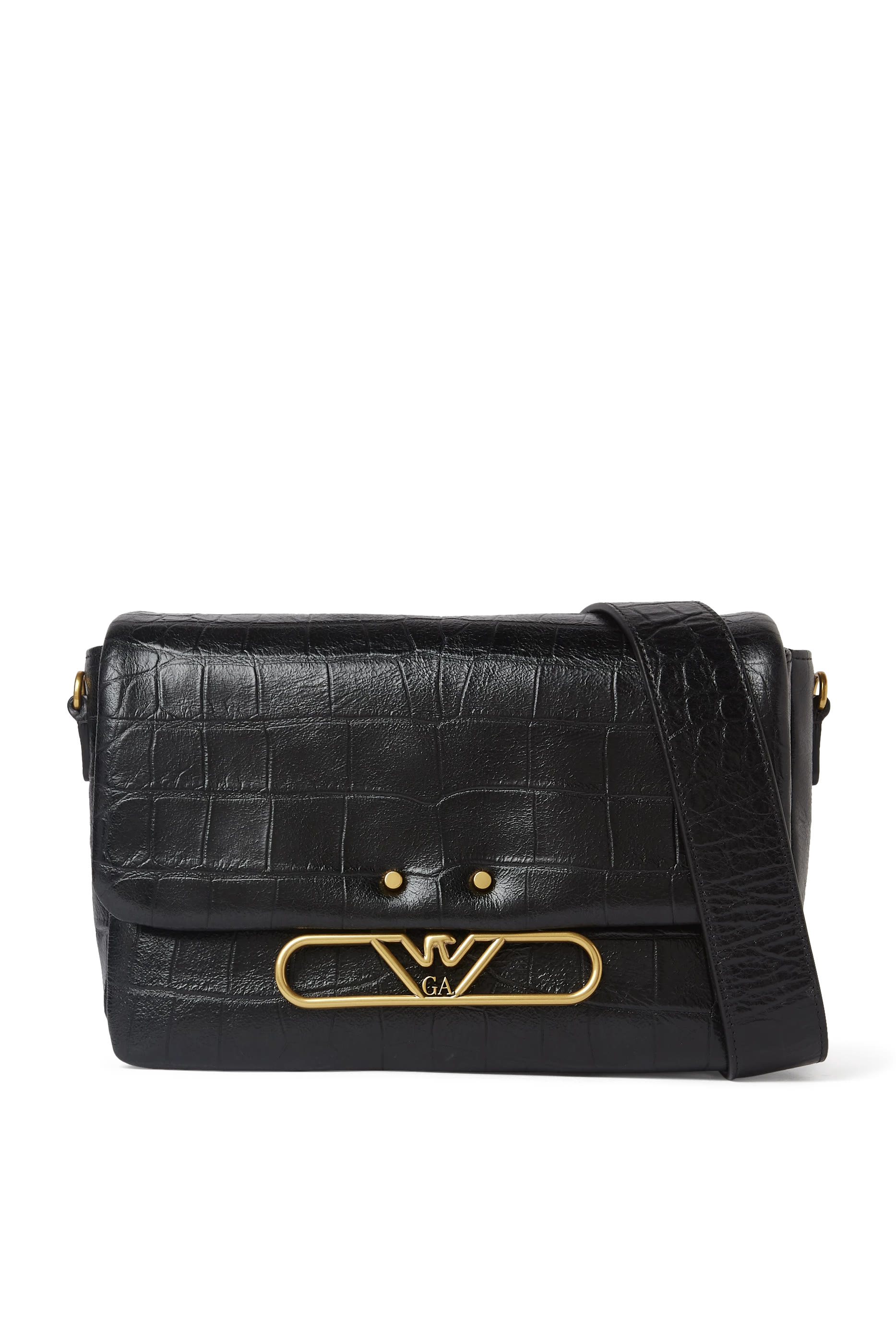  Eagle Logo Crossbody Bag in Croc-Embossed Leather 