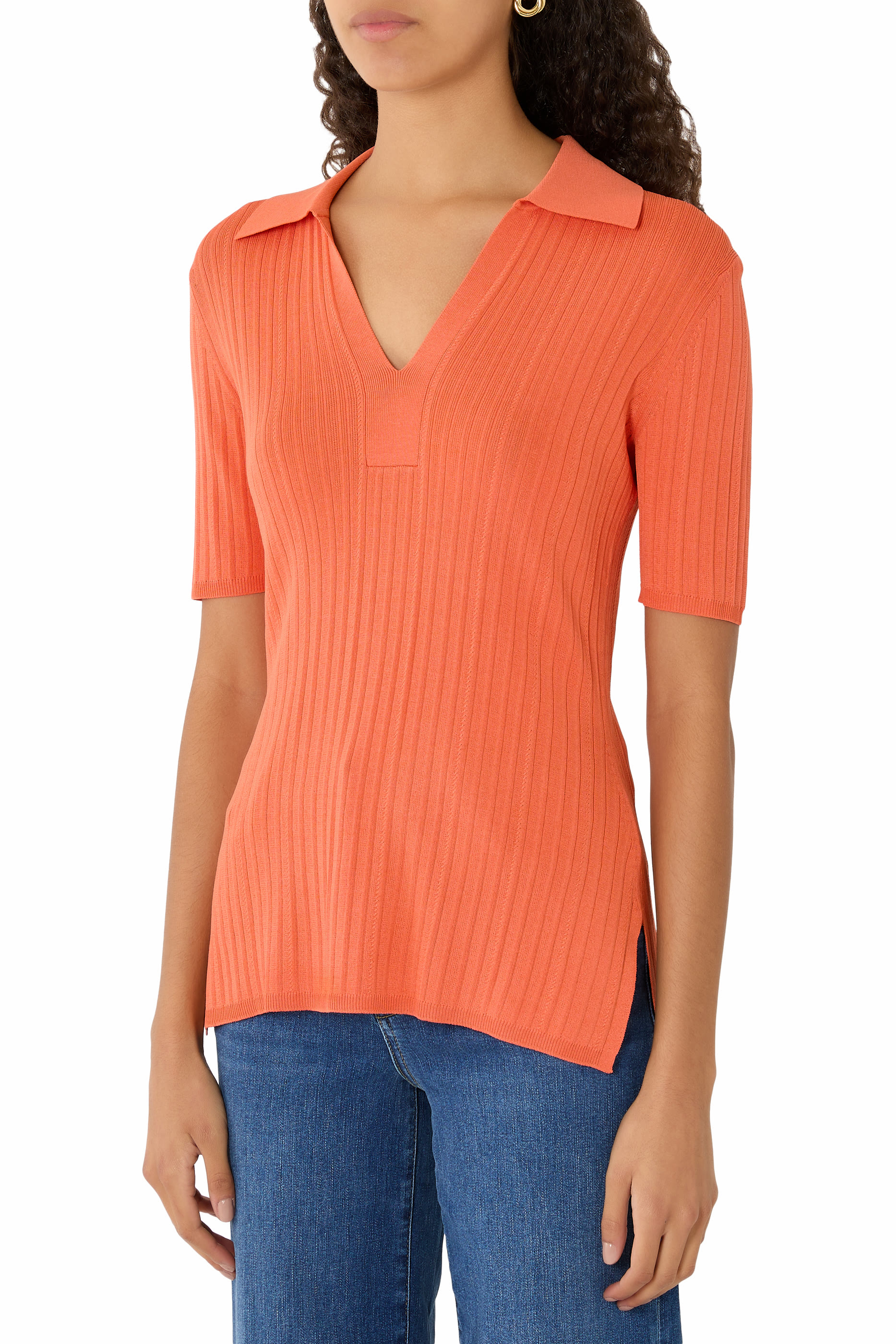 Viscose Rib Knit Polo Top