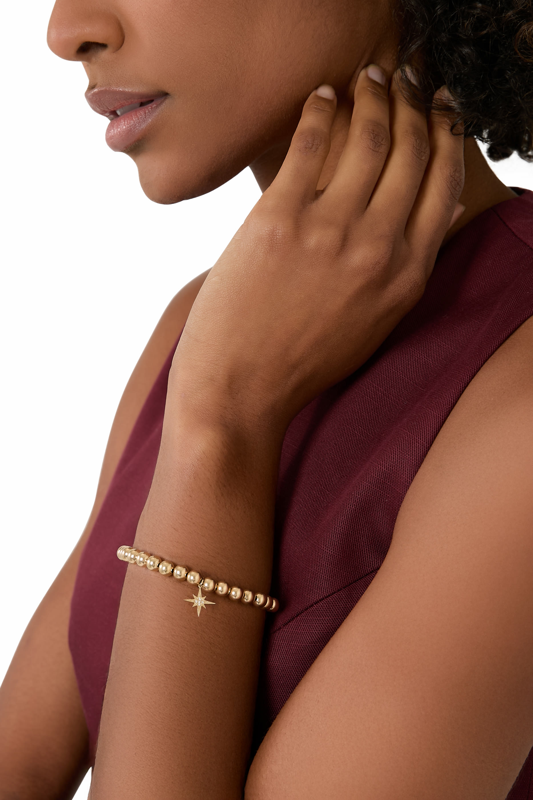  Starburst Charm Beaded Bracelet, 14K Yellow Gold & Diamonds