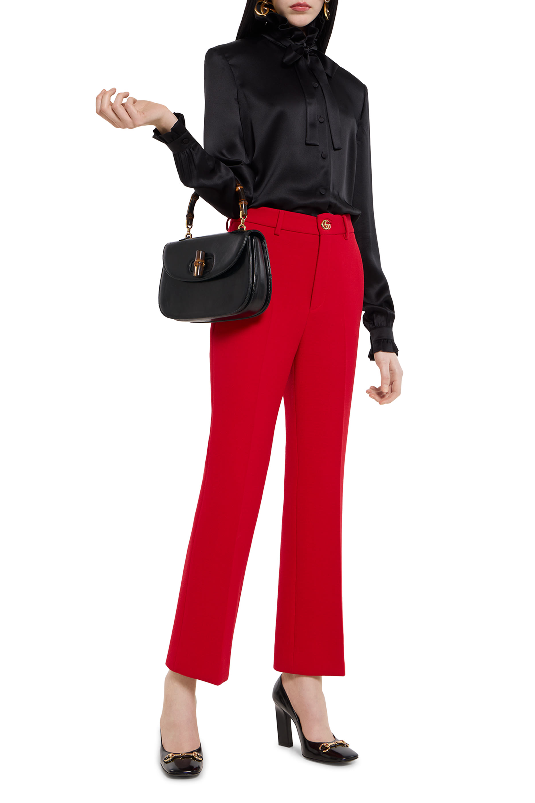 Double G Button Cr&ecirc;pe Wool Pants