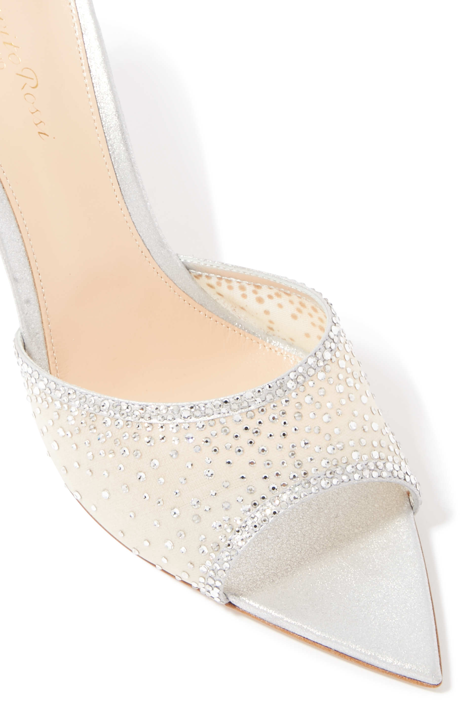 Rania 80 Metallic Leather Embroidered Organza Mules