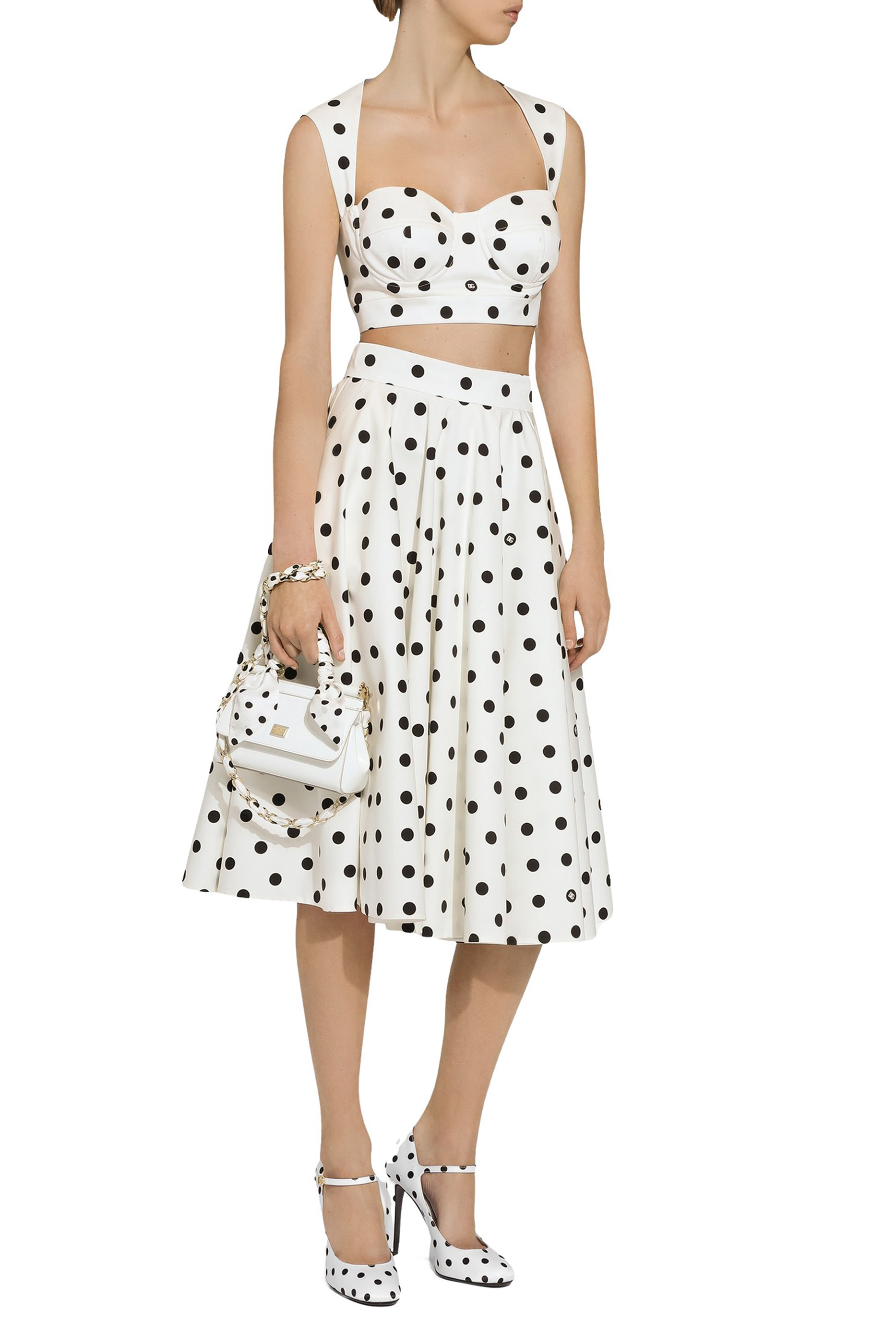 Cotton Drill Circle Skirt with Polka-Dot Print