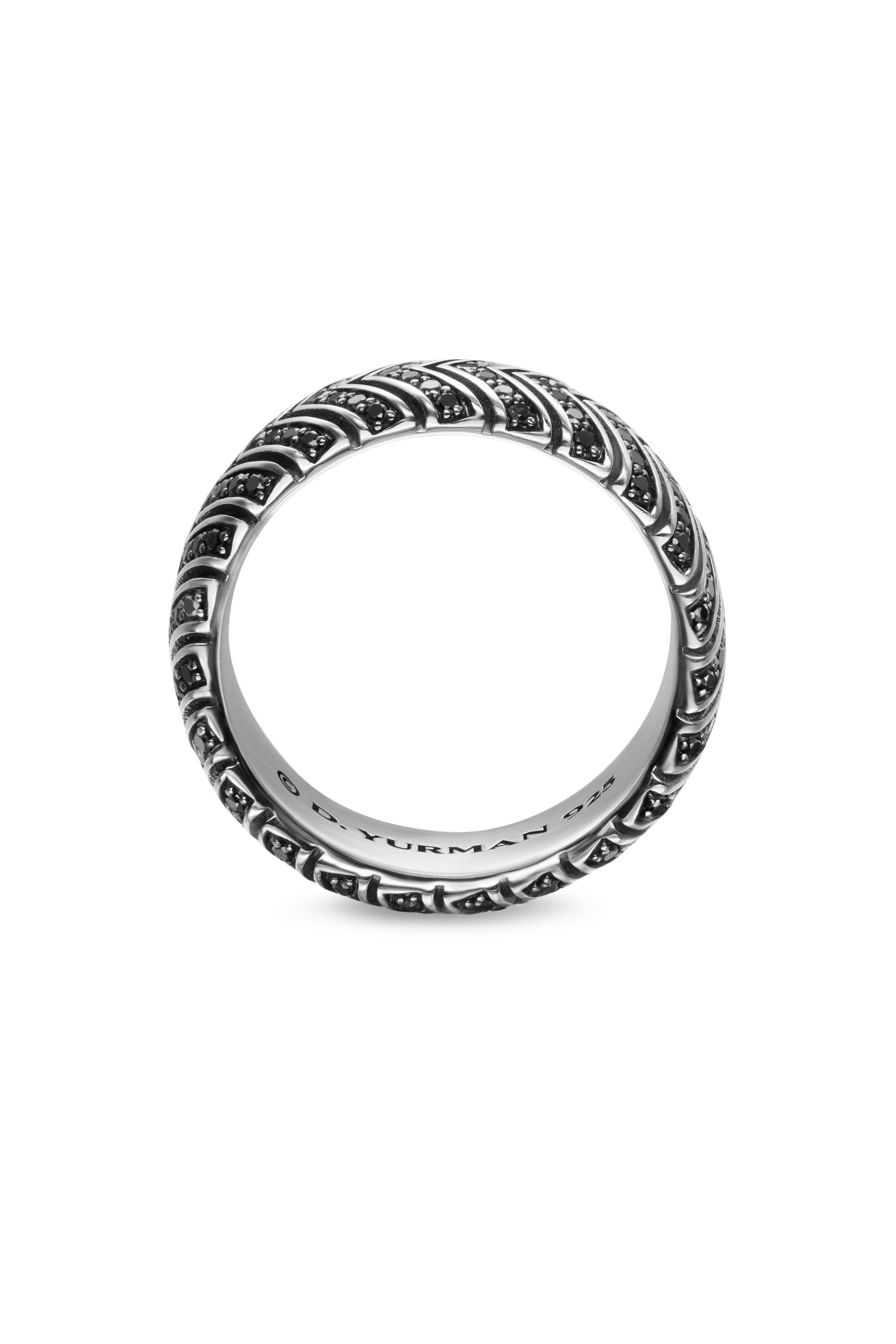 Chevron Band Ring, Sterling Silver & Pav&eacute;-Set Black Diamonds