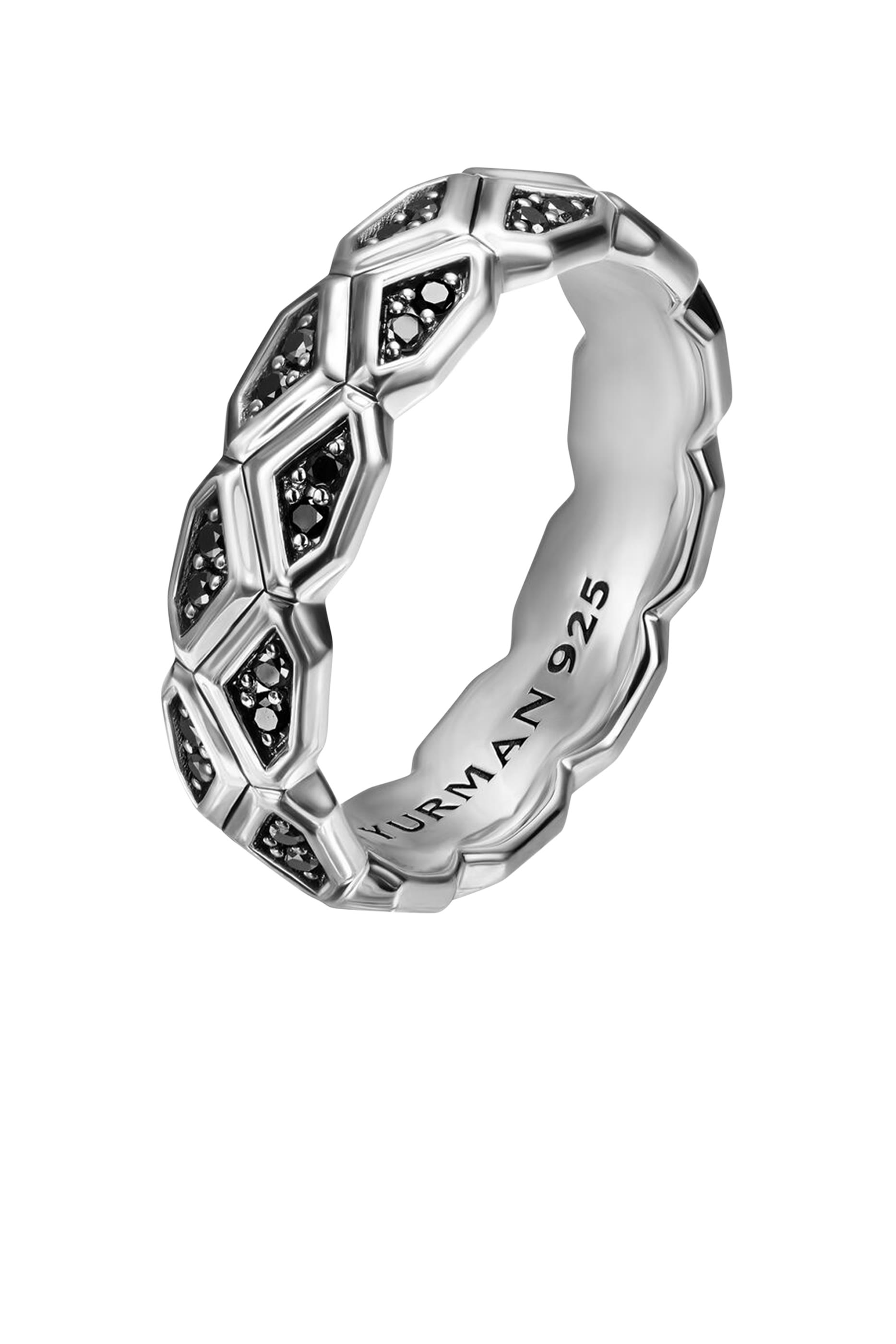 Hex Band Ring, Sterling Silver & Diamonds