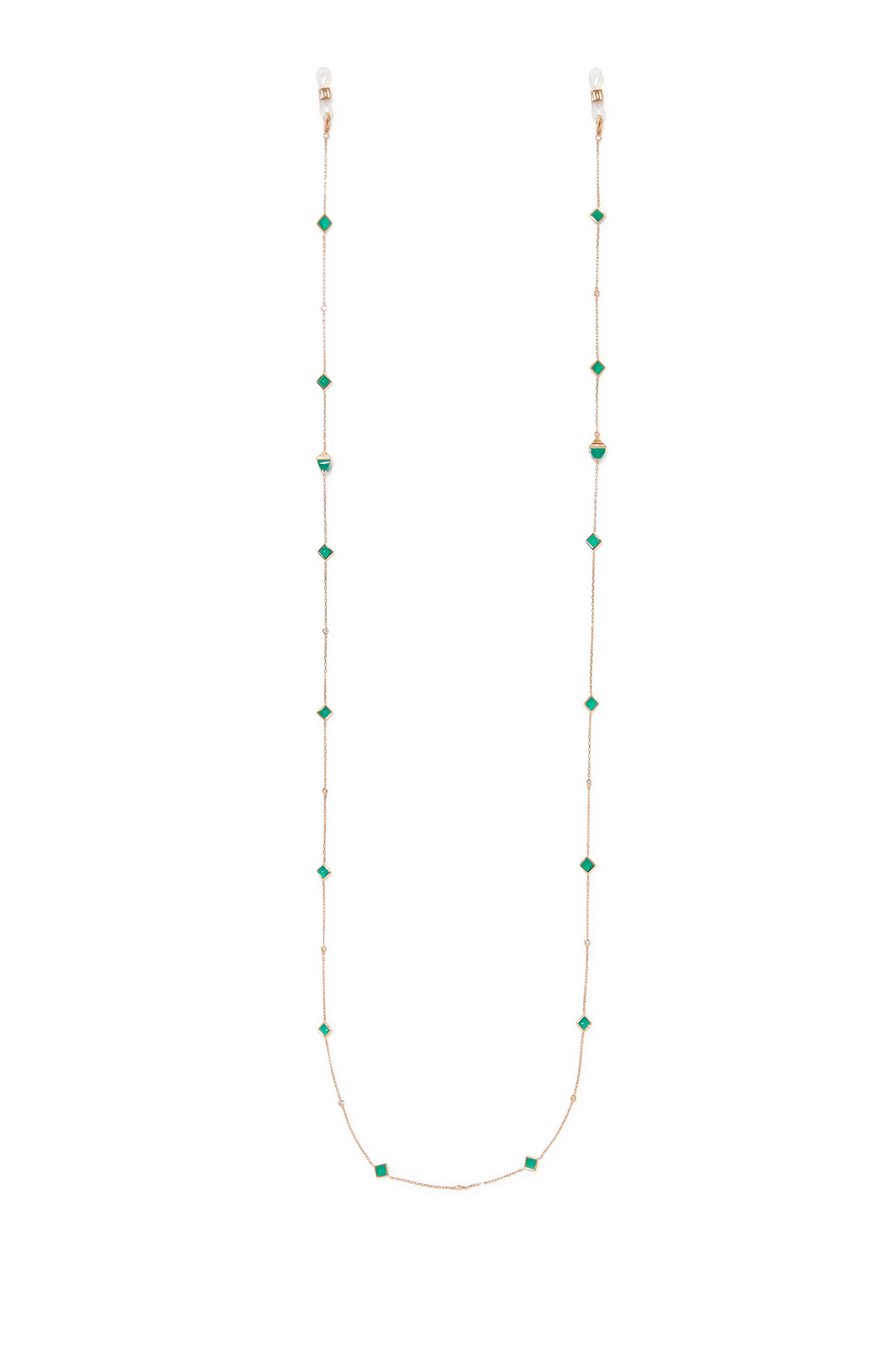 Cleo Mini Reve Convertible Chain, 18k Rose Gold with Green Agate & Diamonds