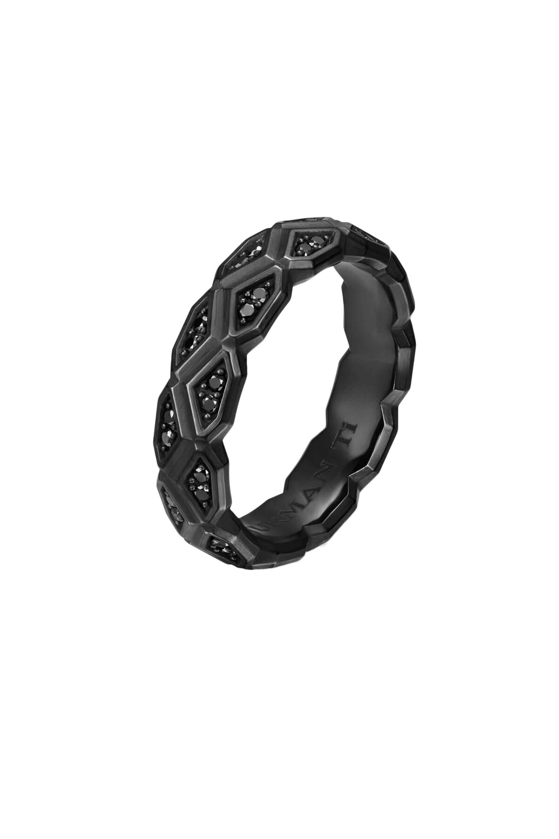  Hex Band Ring, Titanium & Black Diamonds