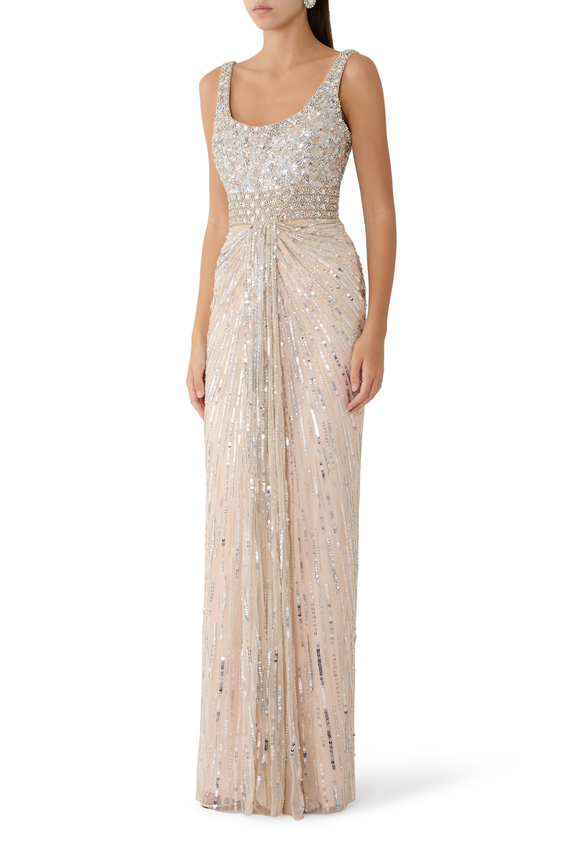 Elixir Draped Front Sleeveless Gown