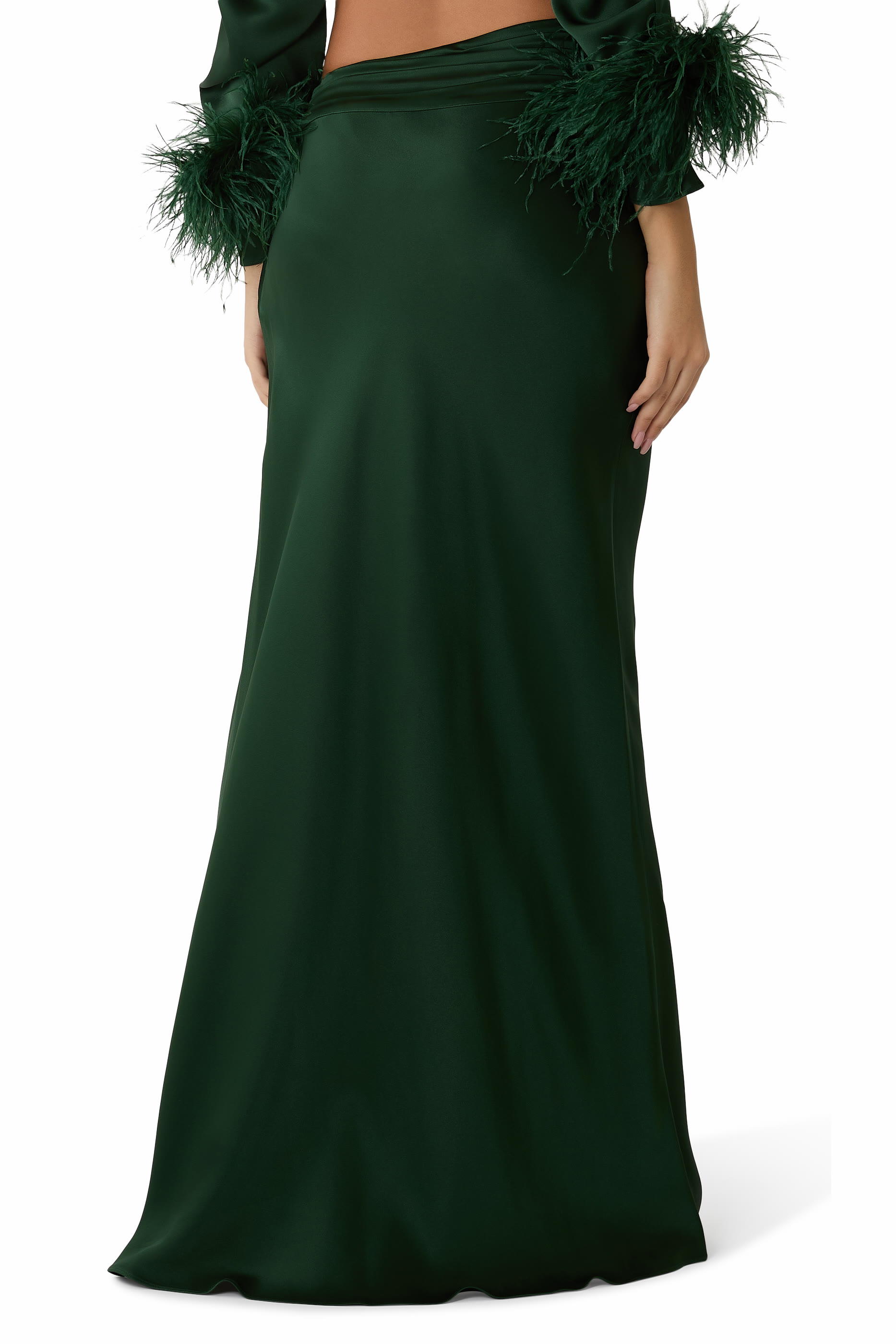 Asymmetric Waist Satin Maxi Skirt