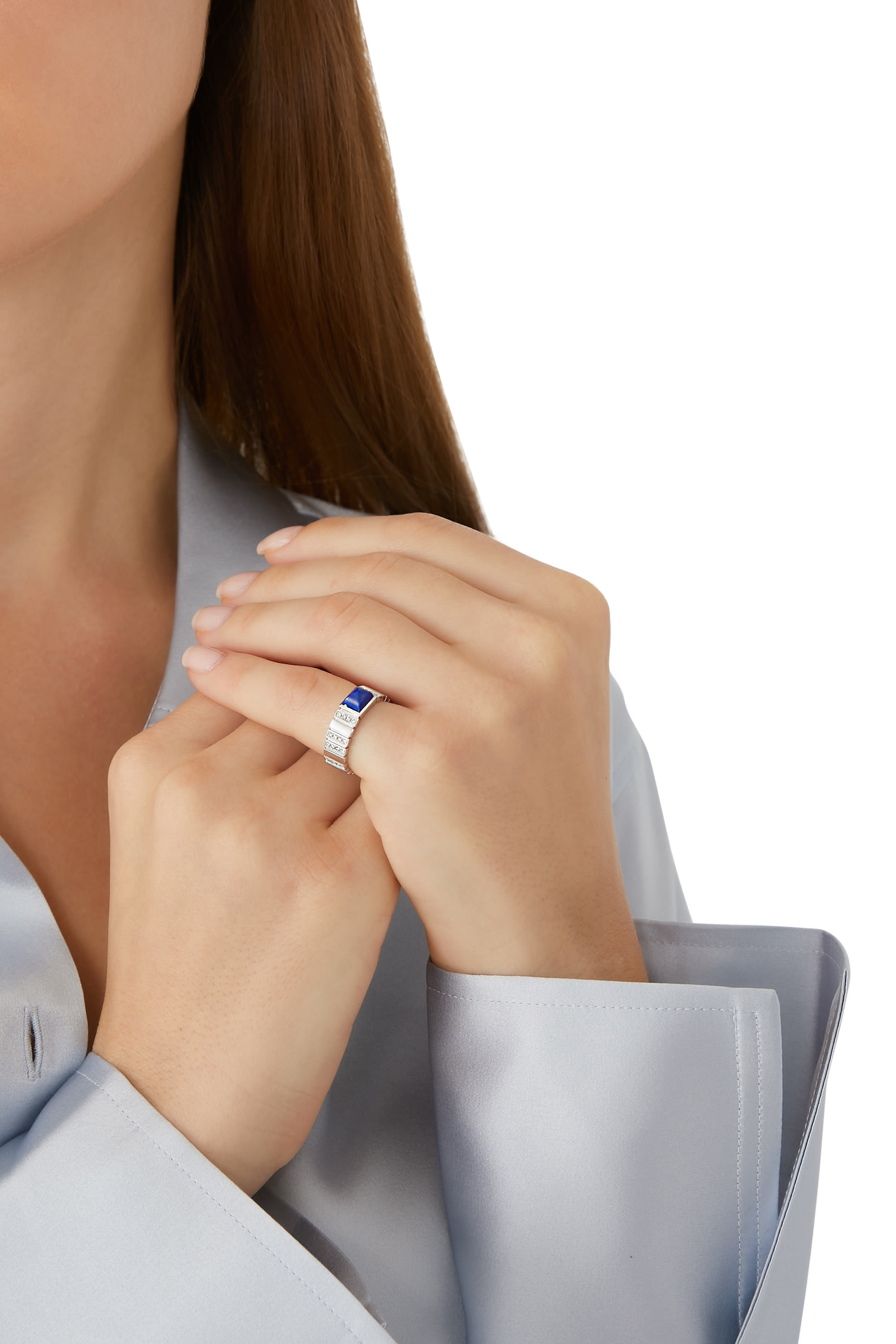 Cleo 2 Link Ring, 18k White Gold with Lapis Lazuli & Diamonds