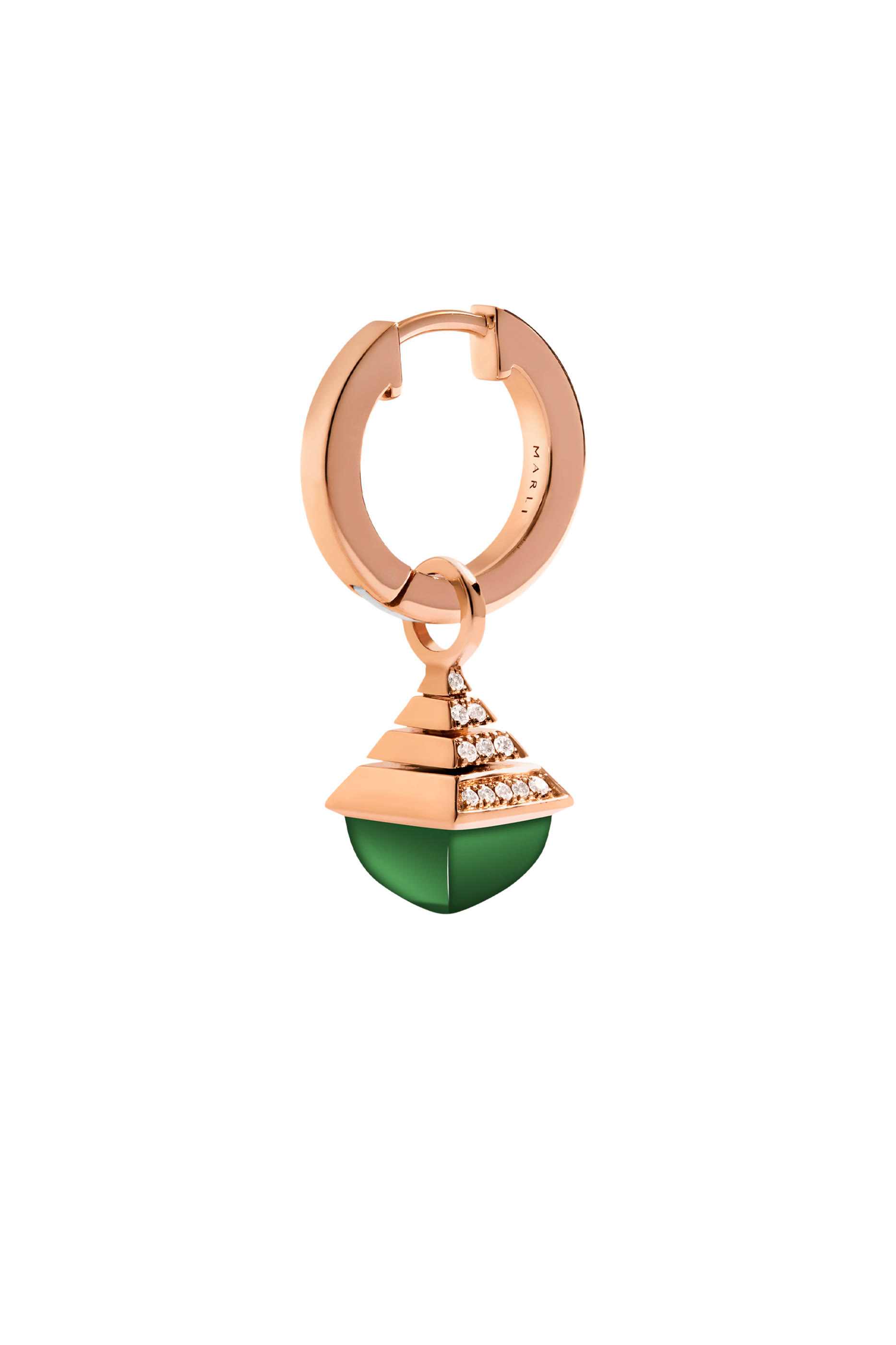 CleoMini Rev Drop Earrings, 18k Rose Gold with Green Agate & Diamonds