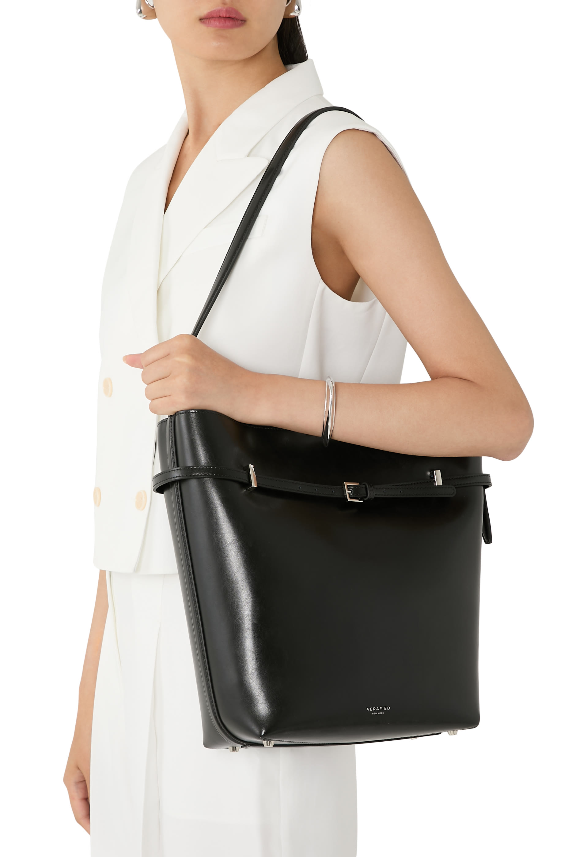 Belted Leather Tote Bag 