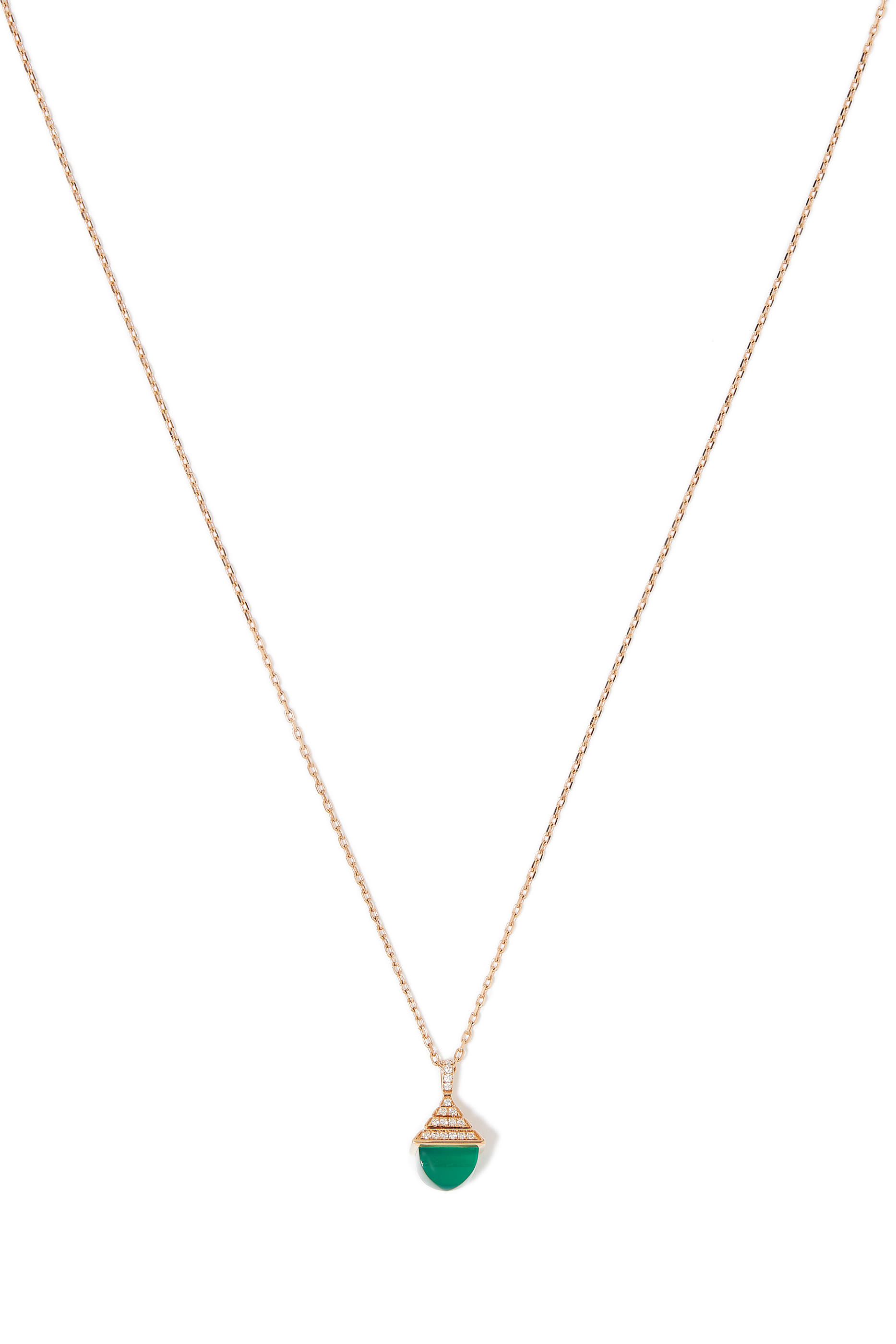 Cleo Mini Rev Pendant, 18k Rose Gold with  Green Agate & Diamonds