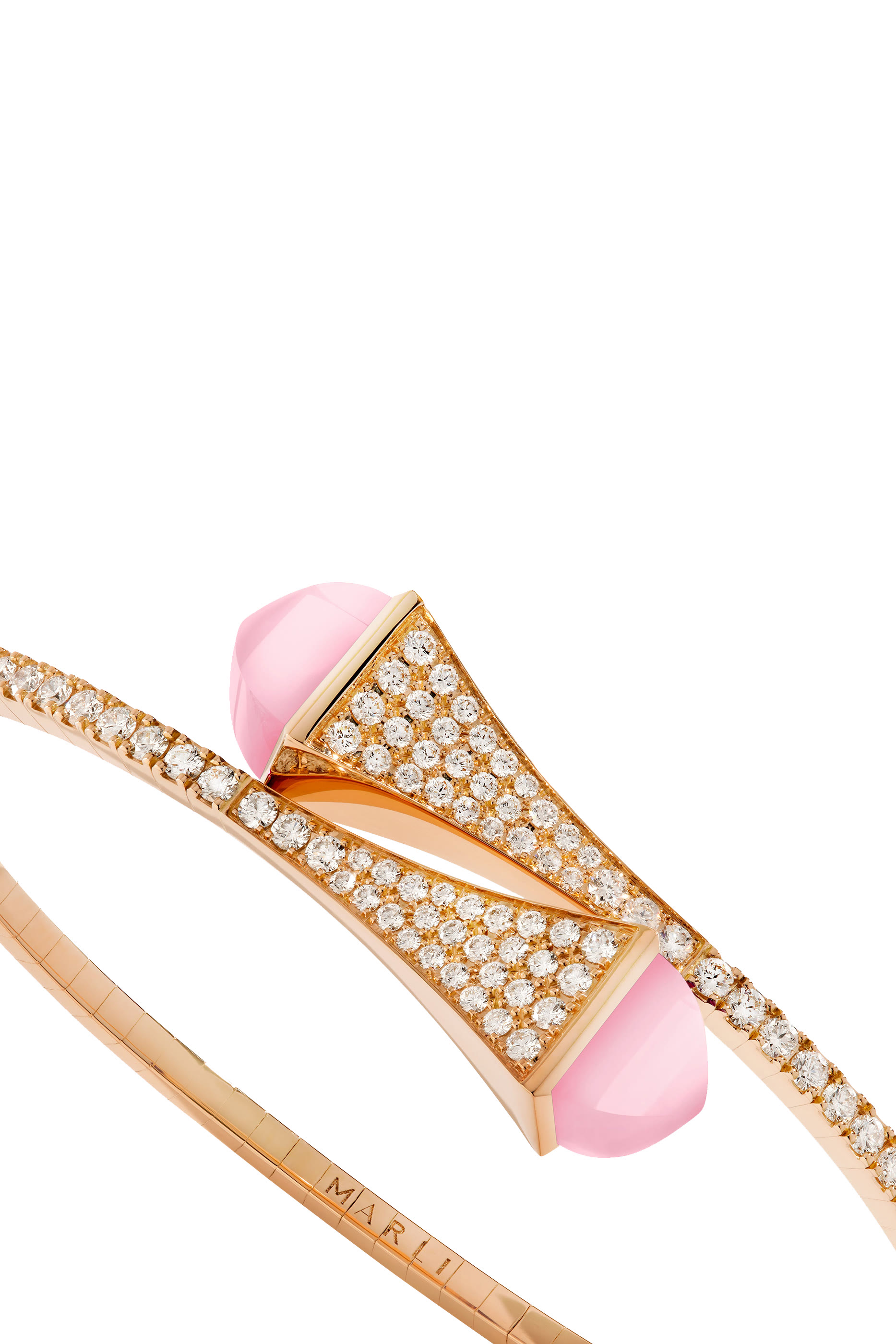 Cleo Midi Slip-On Bracelet, 18k Yellow Gold with Diamonds & Pink Quartz Agate