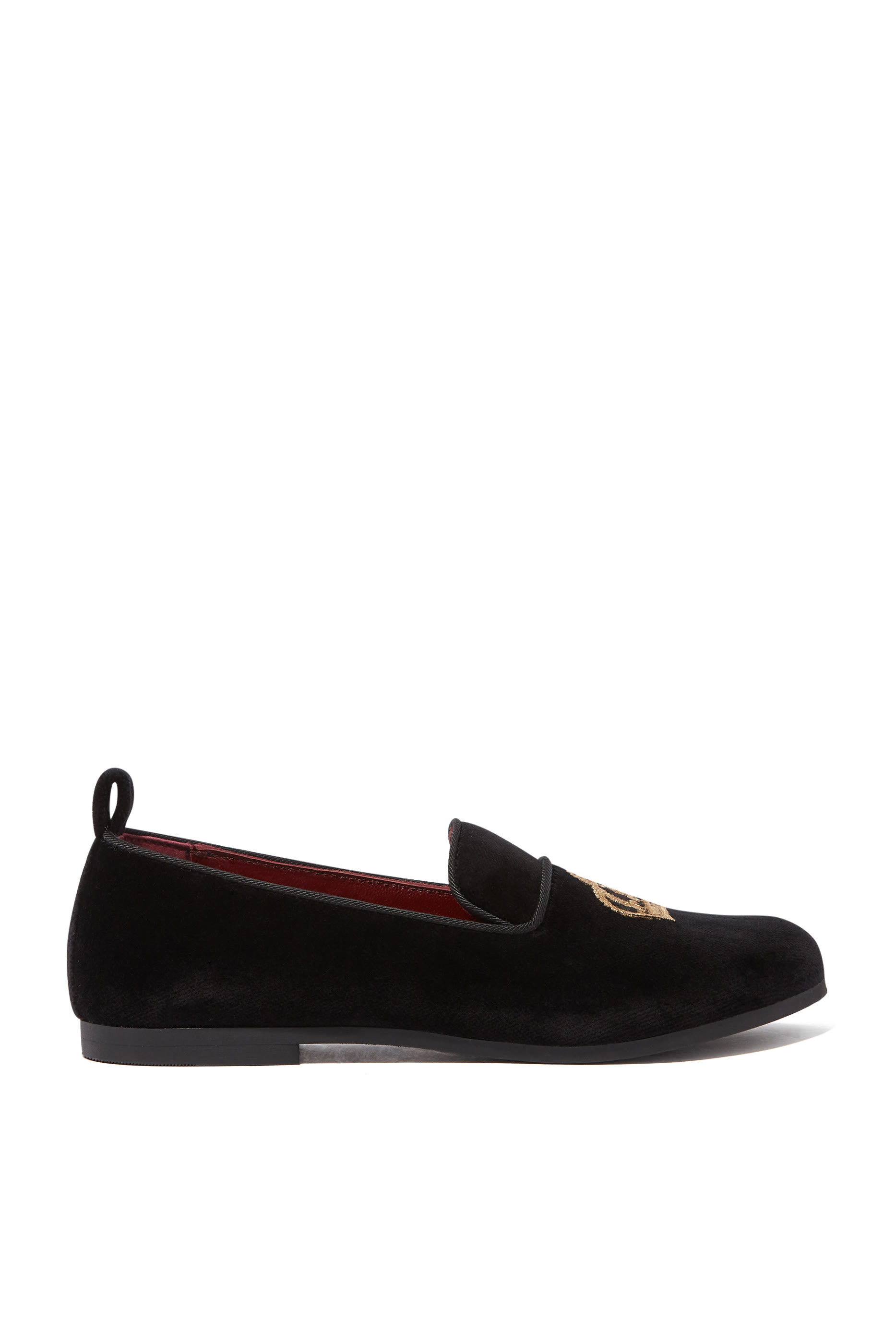 Kids Crown Detail Velvet Loafers