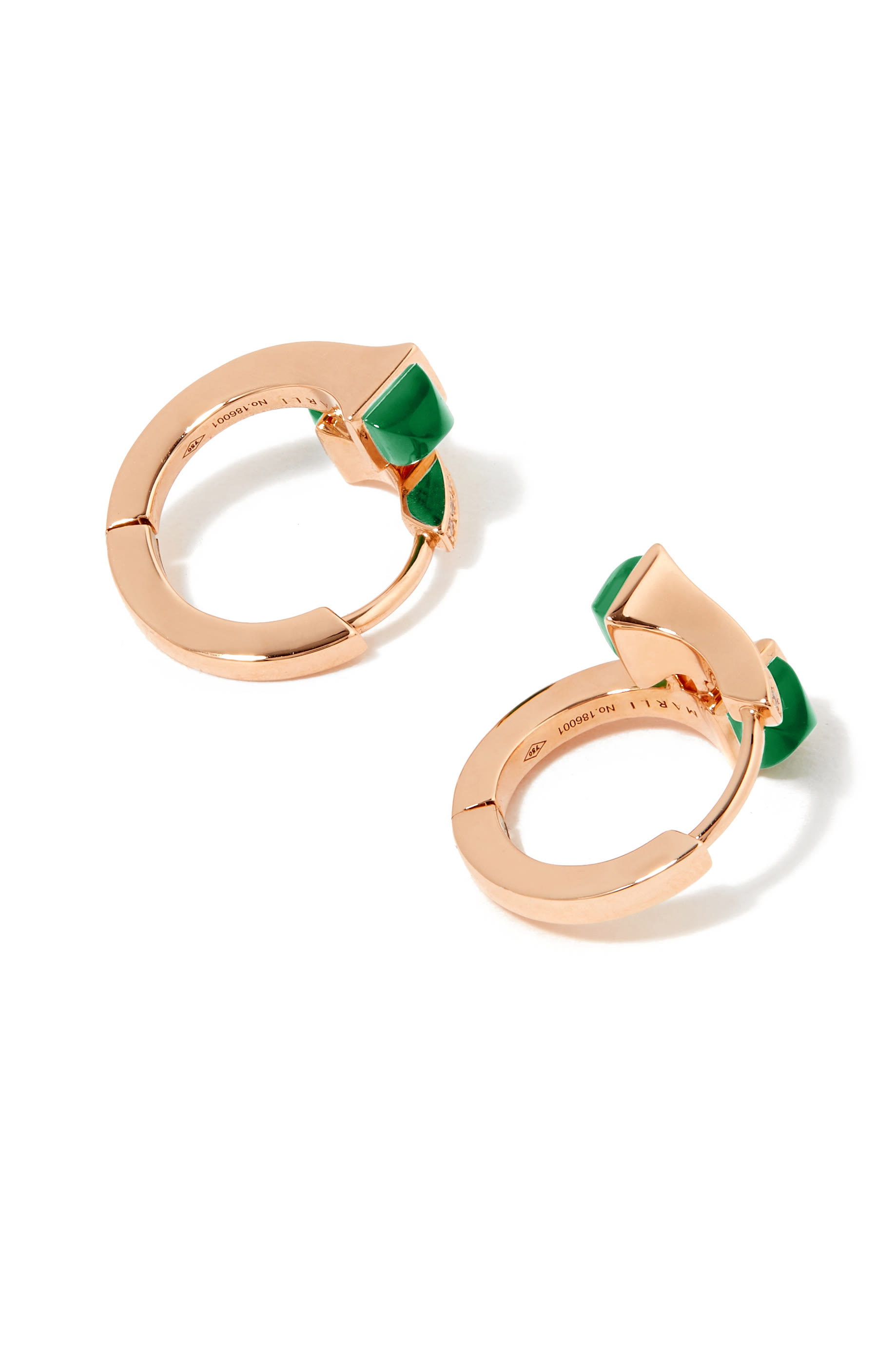 Cleo Huggie Earrings, 18k Rose Gold with Green Agate & Diamonds