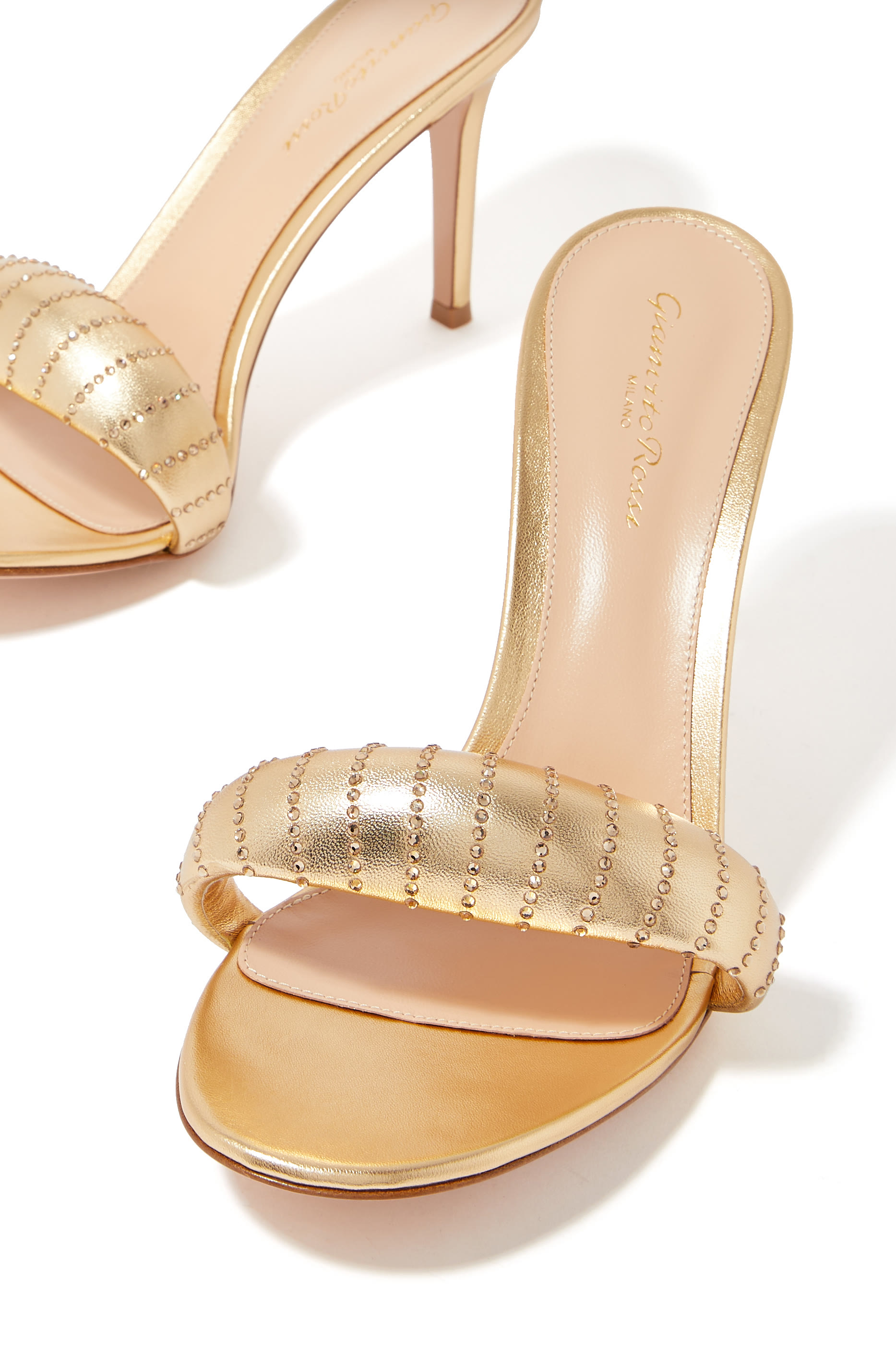 Bijoux 85 Crystal Embellished Metallic Leather Mules