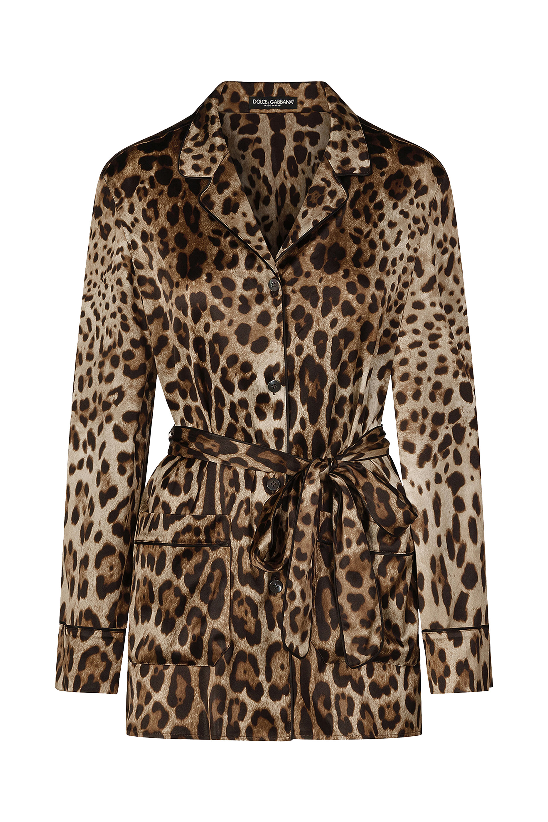  Leopard-Print Satin Pajama Shirt 