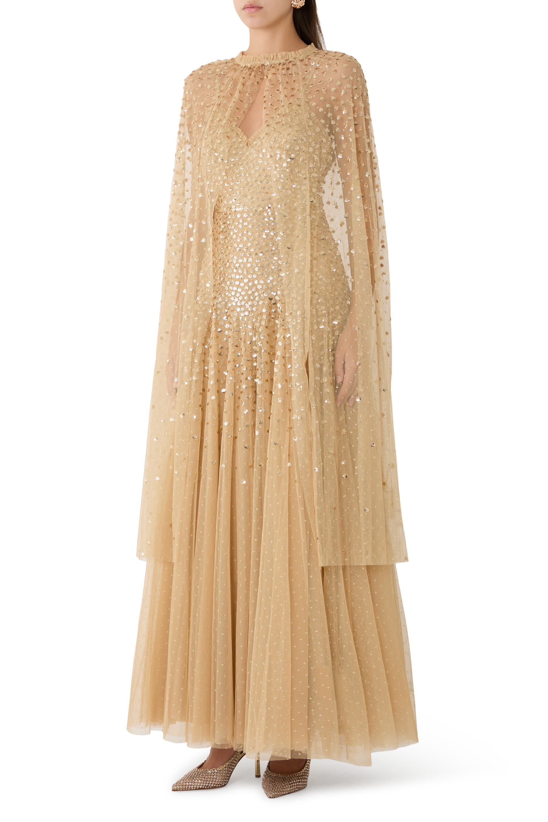 Sequin Cascade Cami Plunge Gown