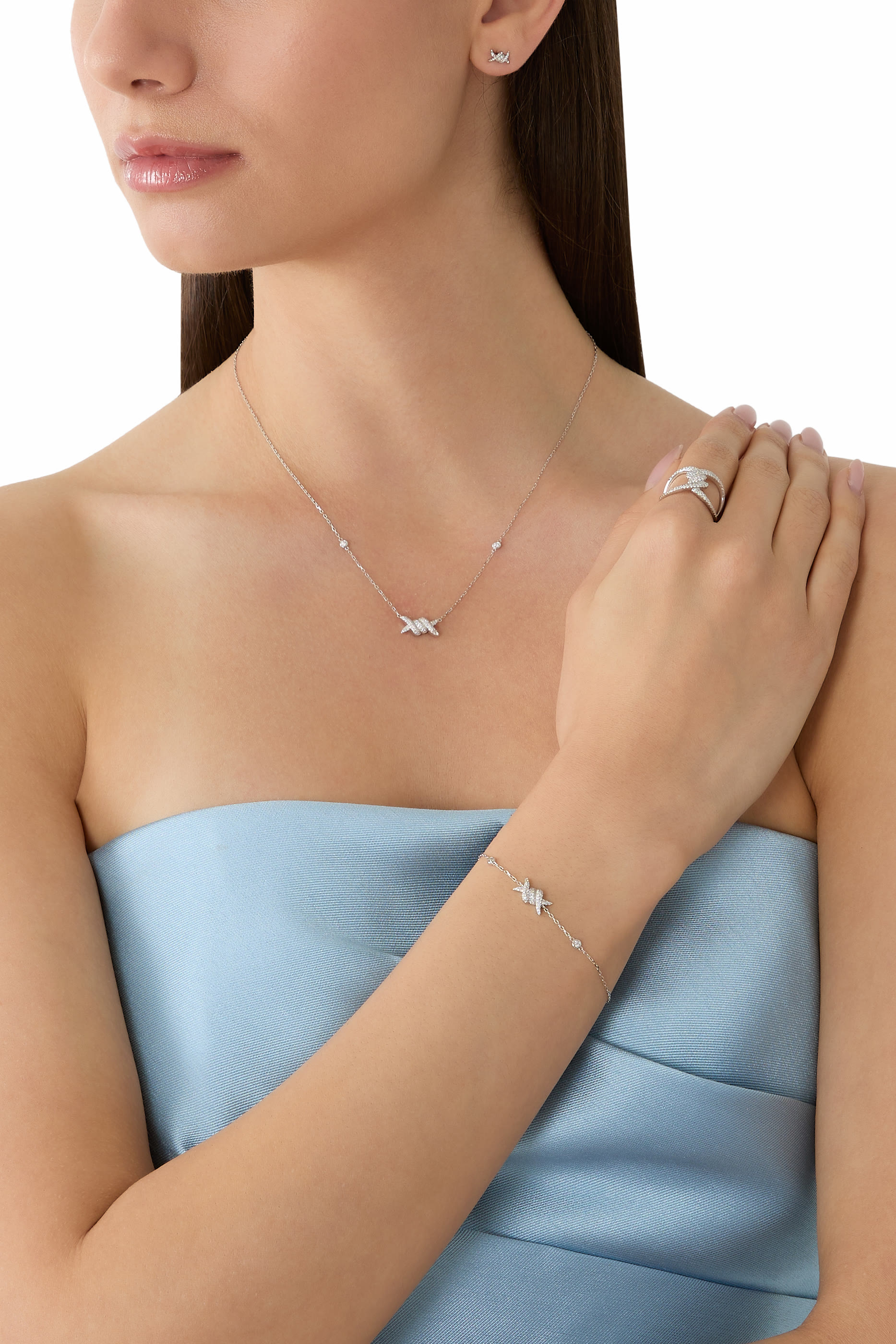  Barbel&eacute; Stud Earrings, 18K White Gold & Diamonds