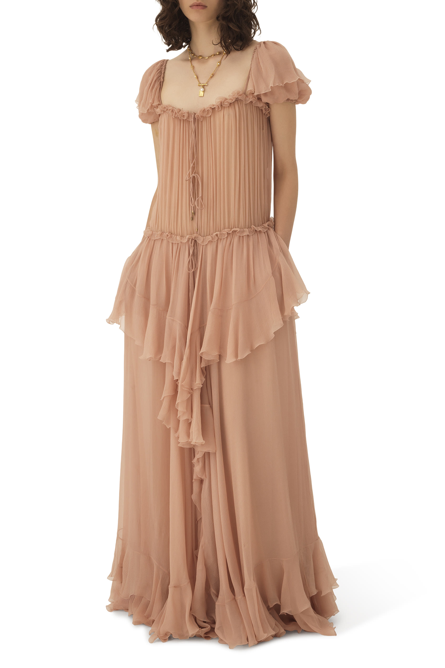 Gathered Long Ruffled Dress