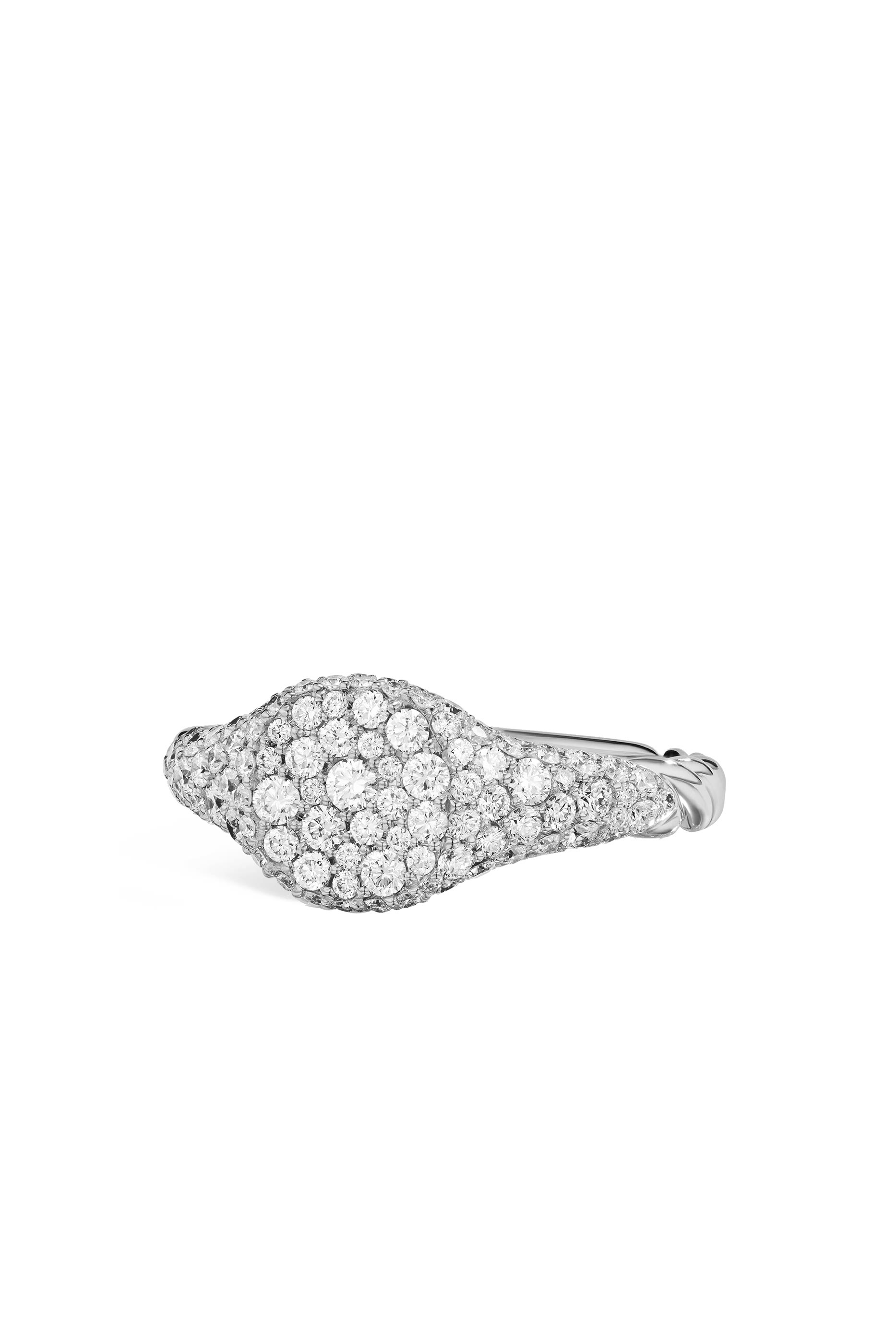 Mini Chevron Pinky Ring, 18K White Gold & Diamonds