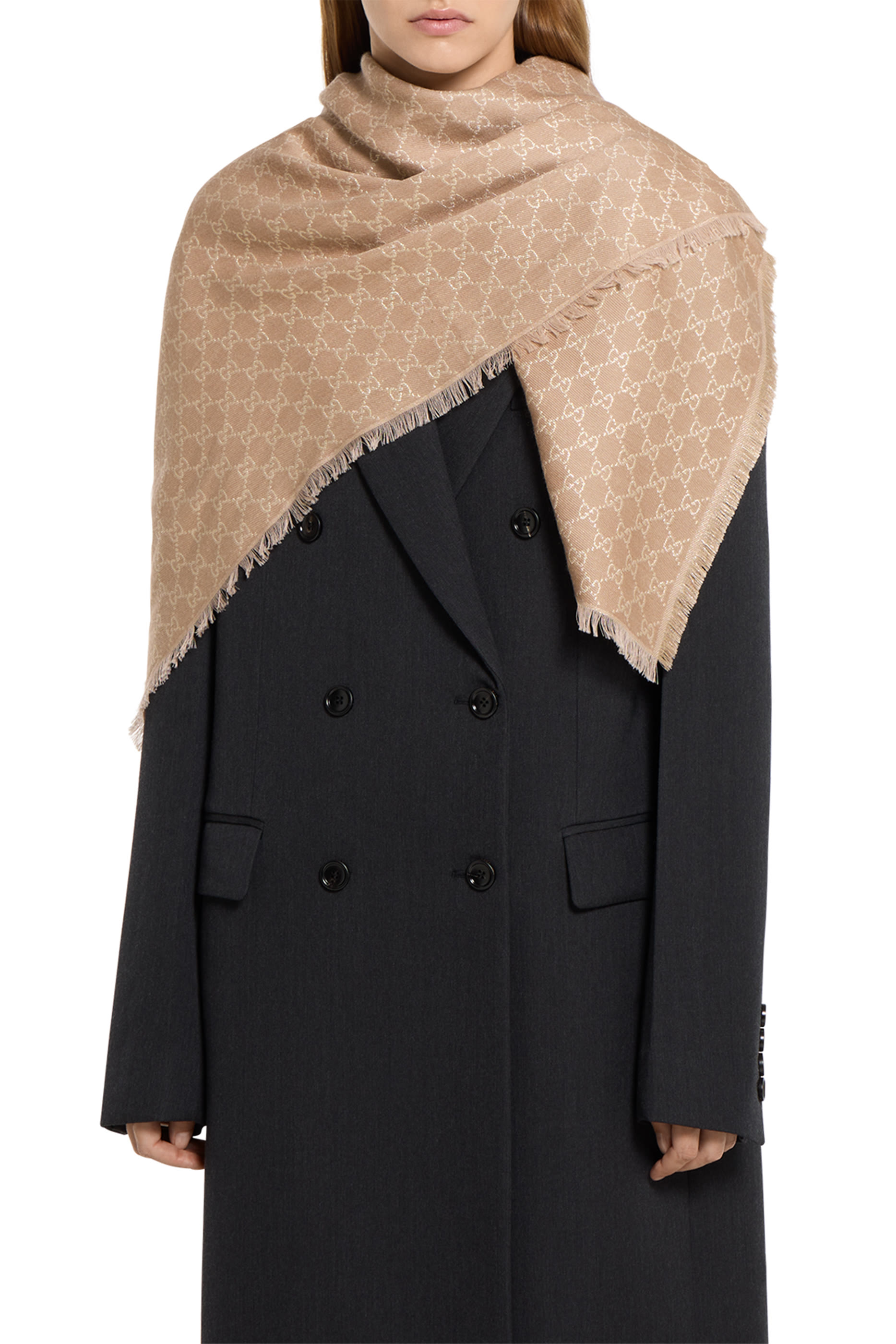  Printed GG Cotton Wool Lam&eacute; Shawl 