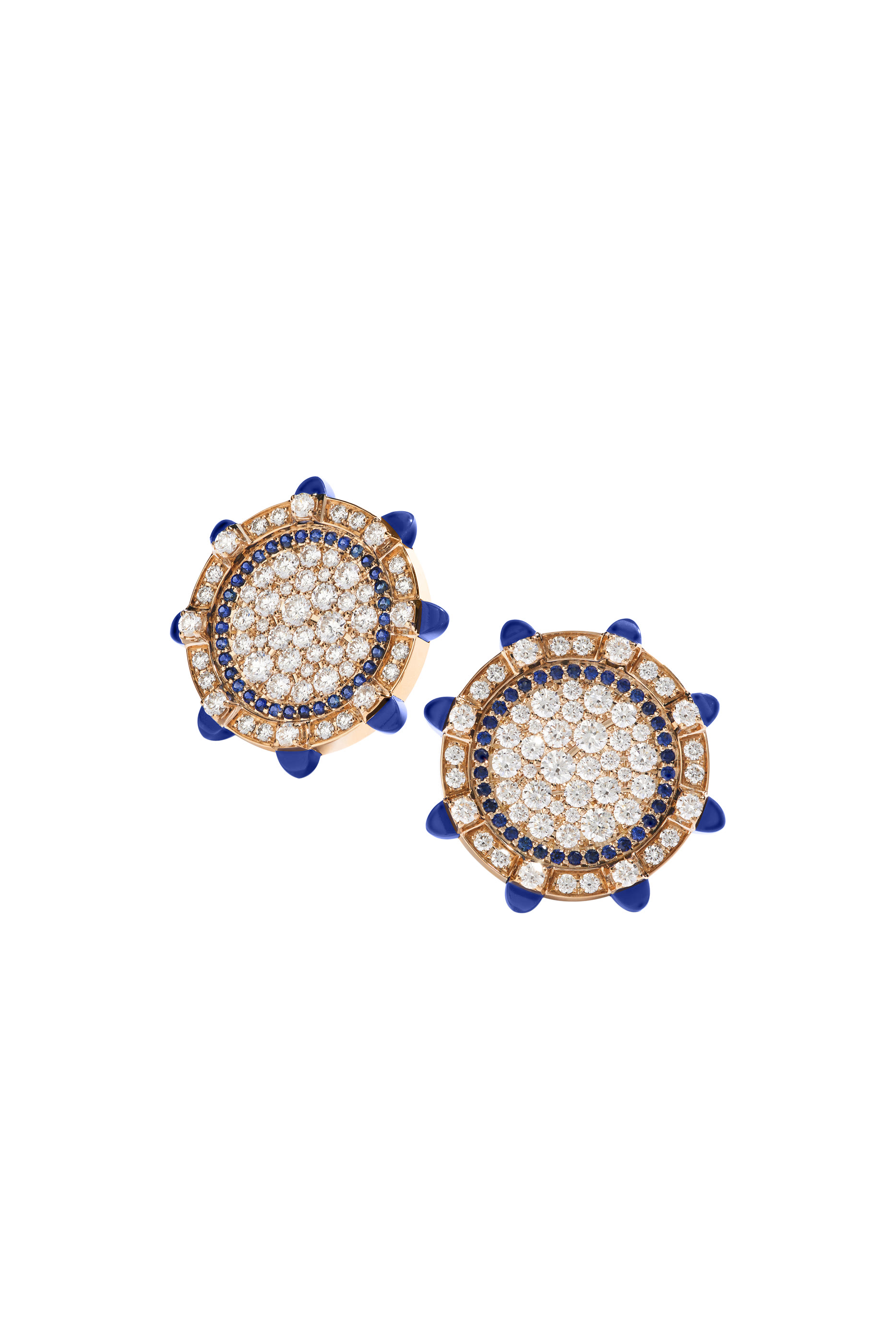 Tip-Top Statement Stud Earrings, 18k Rose Gold with Lapis Lazuli, Blue Sapphire & Diamond