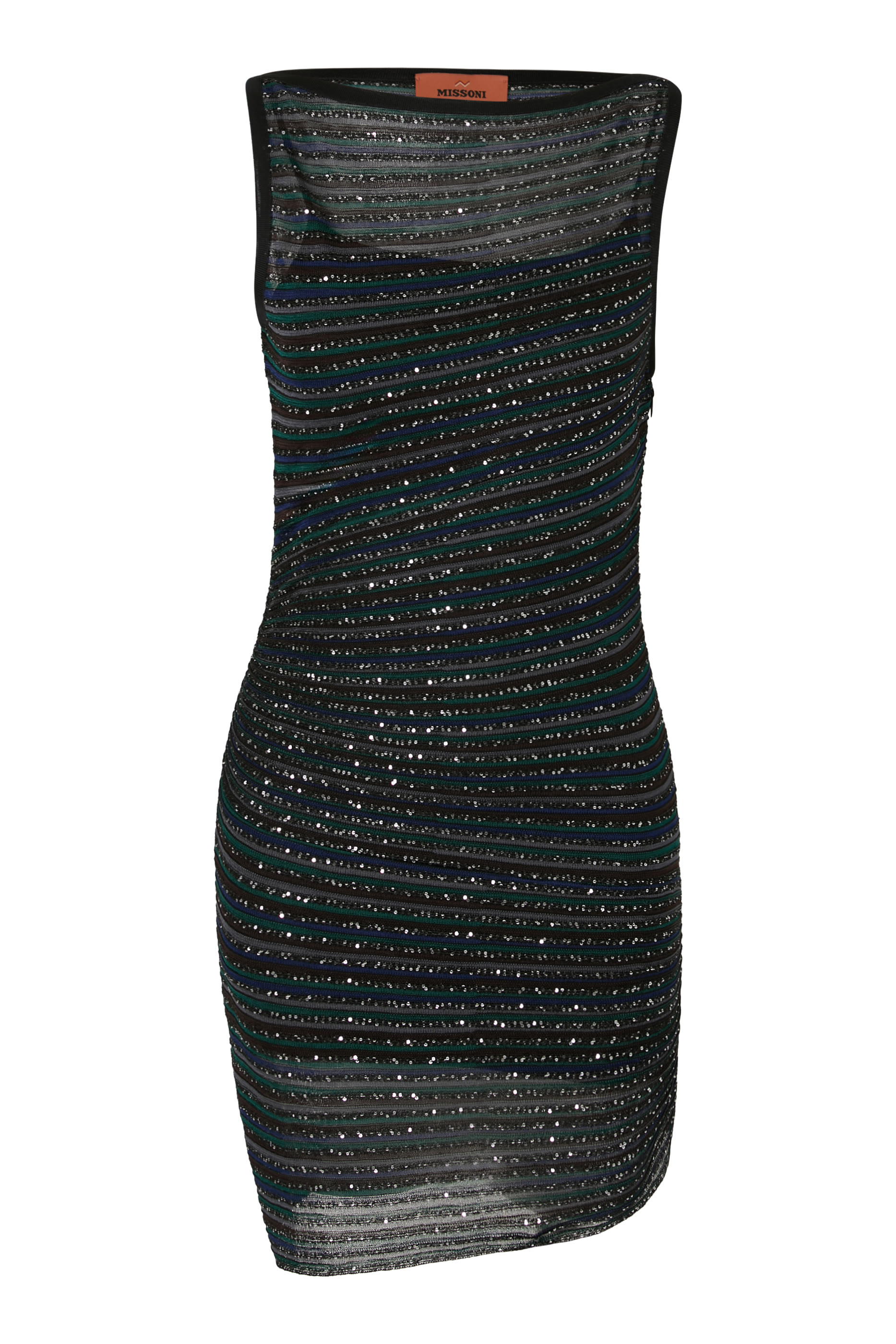 Partialized Sequinned Knit Sleeveless Asymmetric Dress