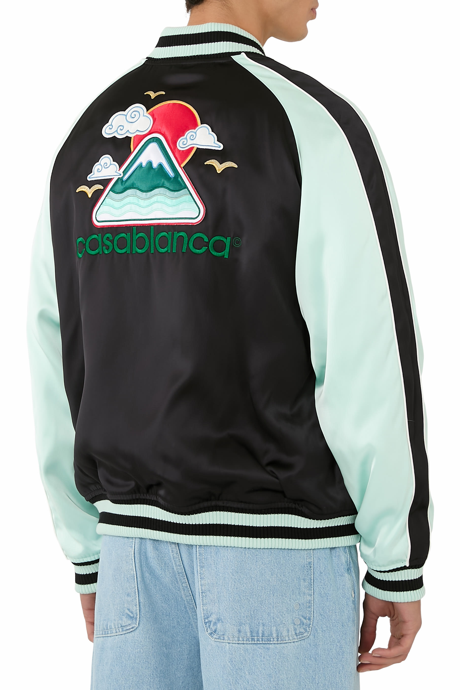 Embroidered Satin Bomber Jacket