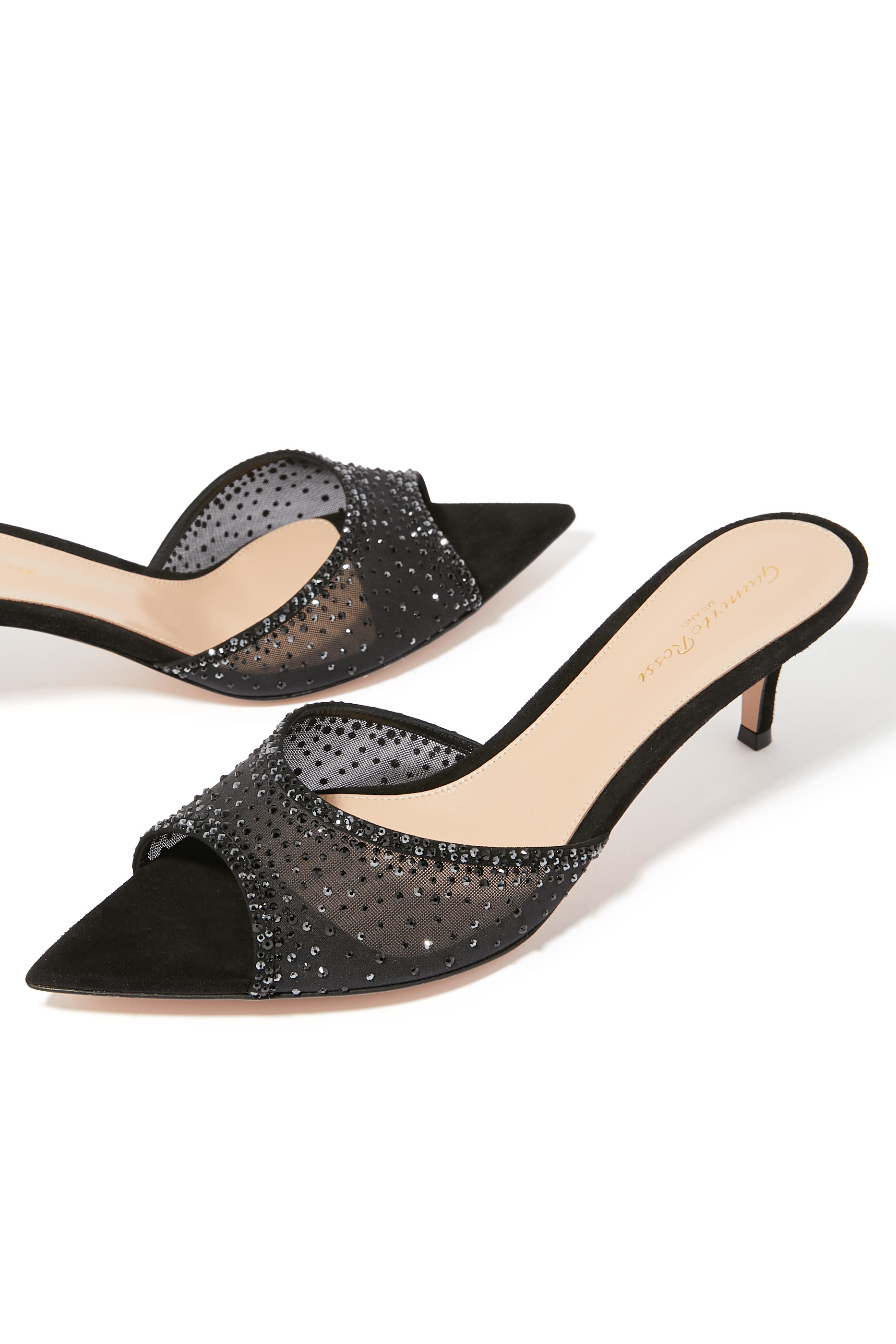 Rania 55 Suede Organza Embellished Mules