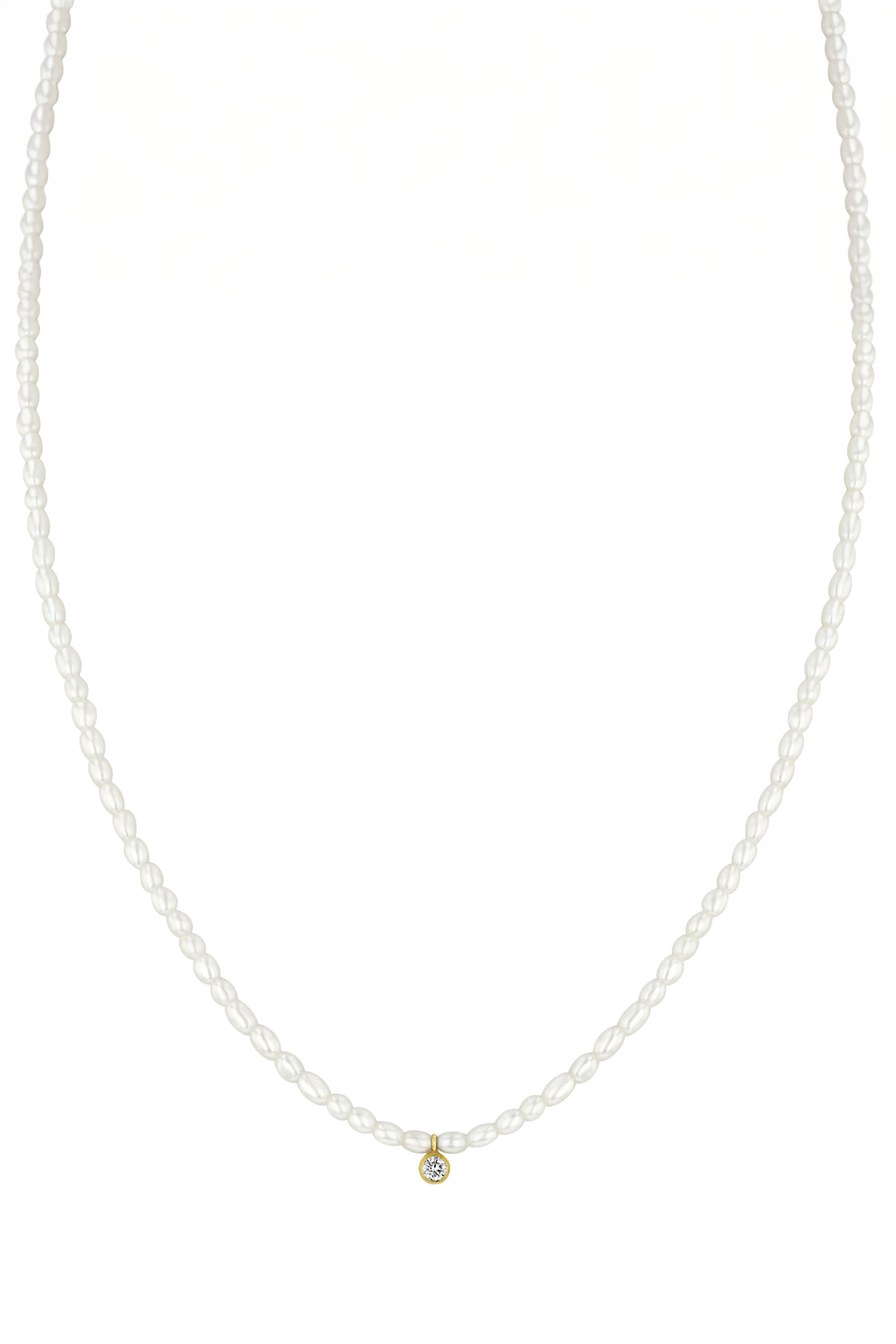  Pendant Rice Pearl Necklace, 14K Yellow Gold & Diamond