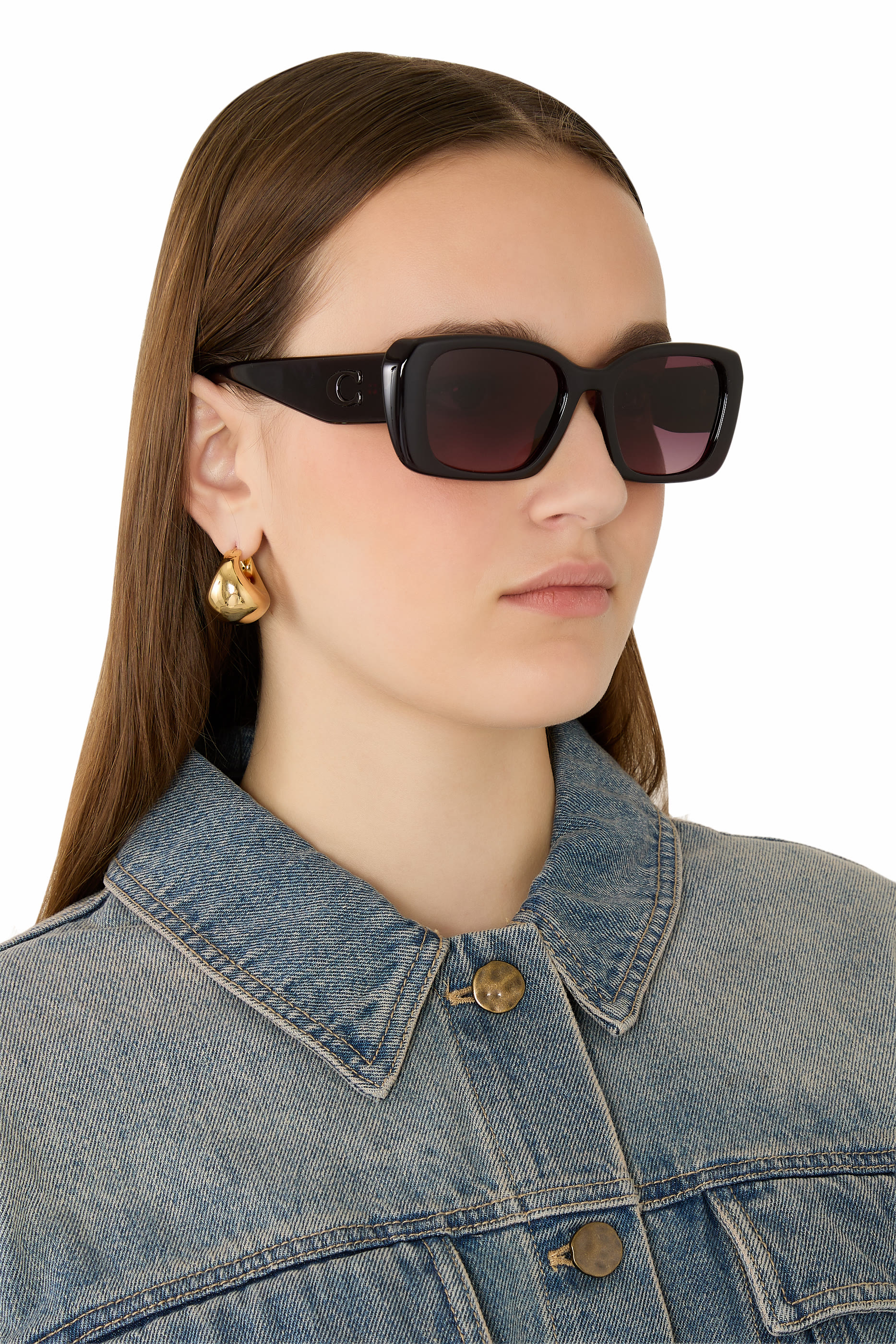 Square-Frame Maxi C Logo Temple Sunglasses