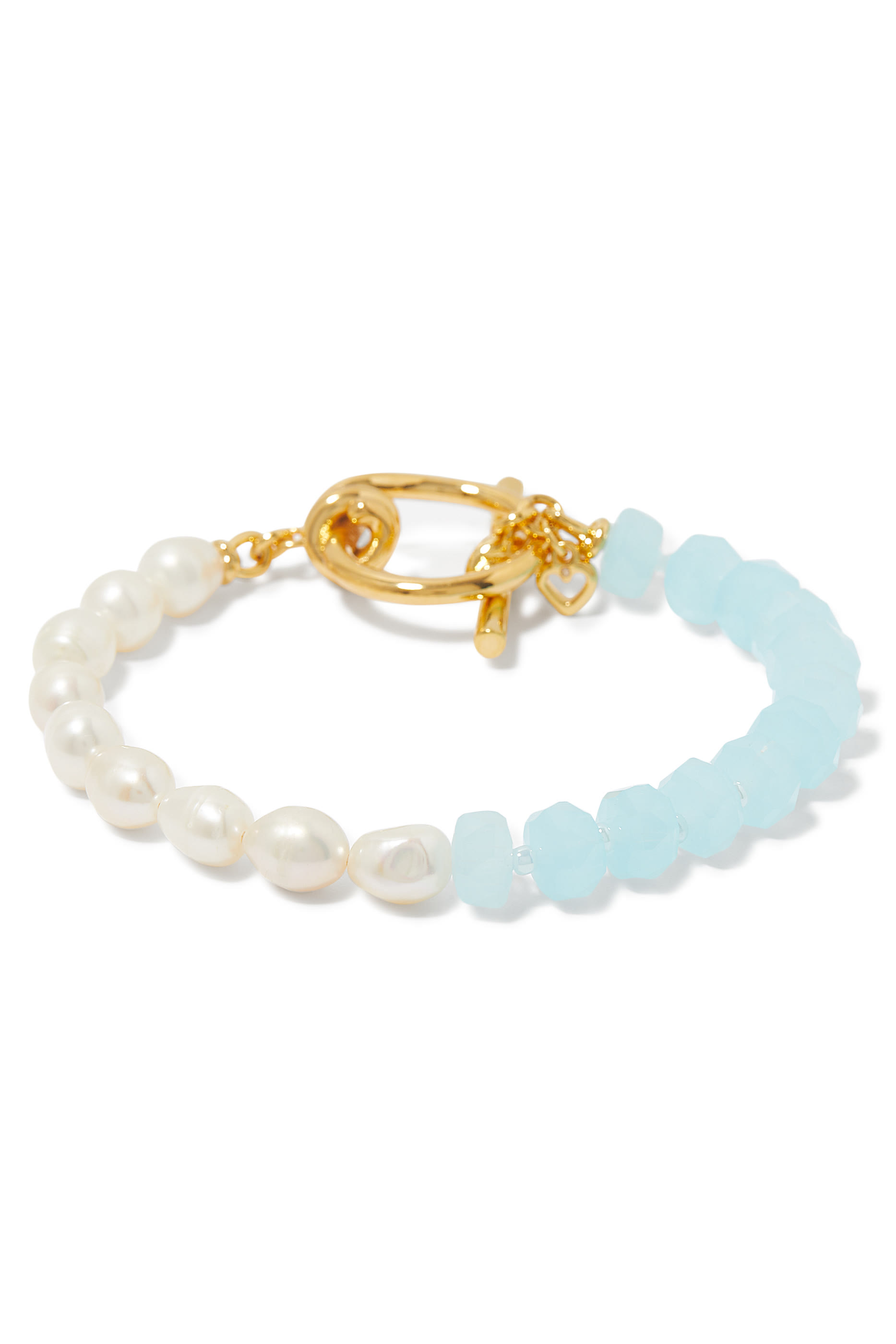 Ropes and Knots Toggle Bracelet, Plated Metal & Glass Bead, Freshwater Pearl, Cubic Zirconia