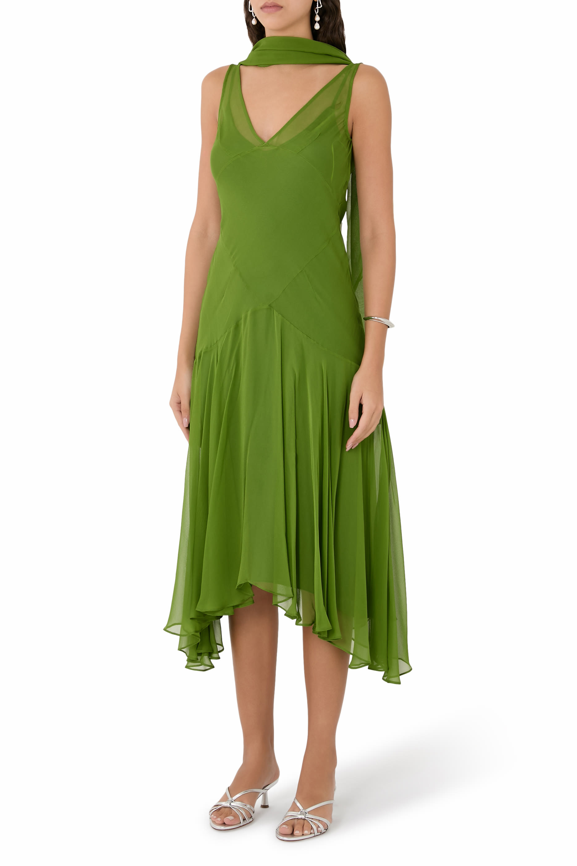 Slip Dress with Handkerchief Hem and Scarf