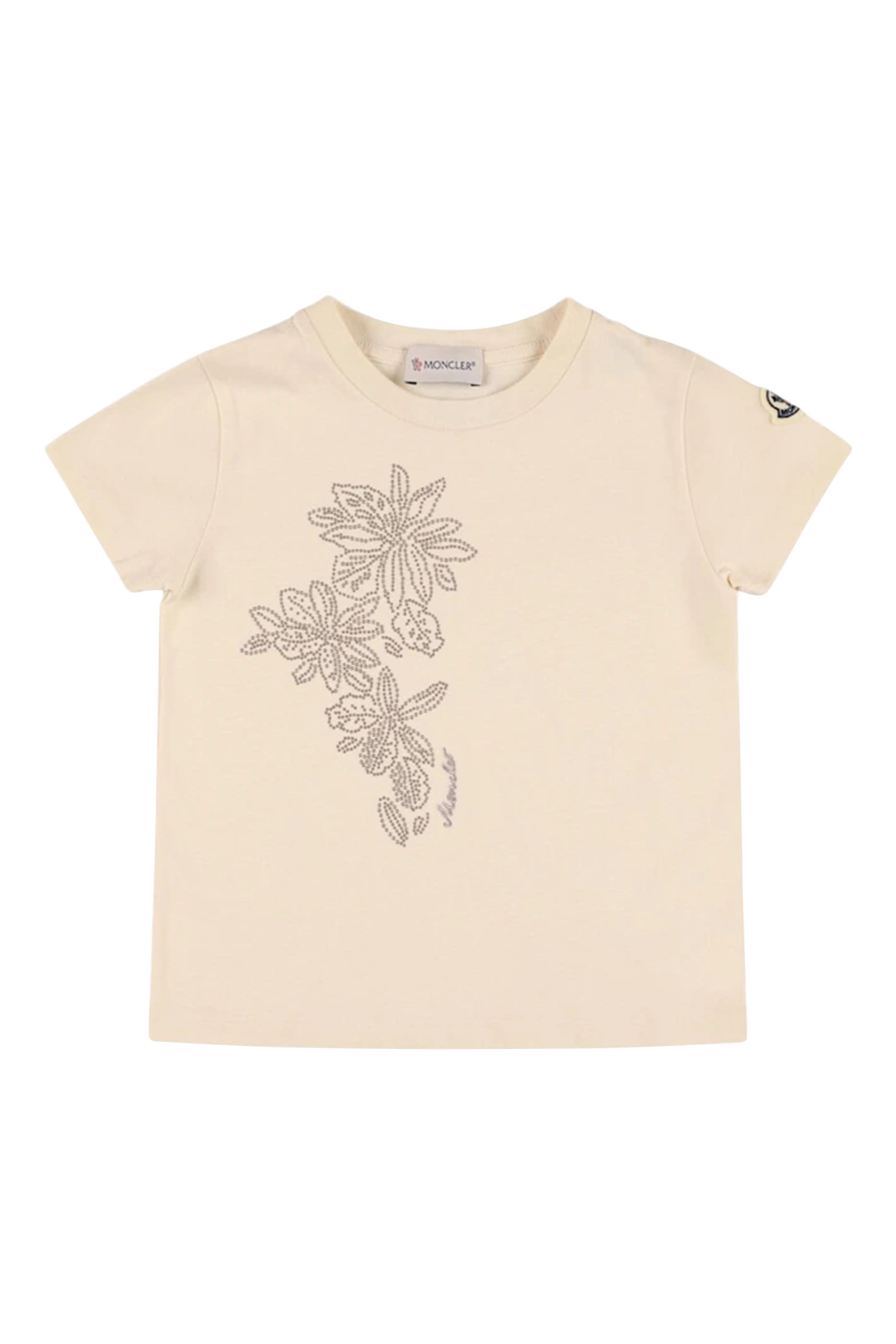 Kids Studded Flower Motif Cotton T-Shirt